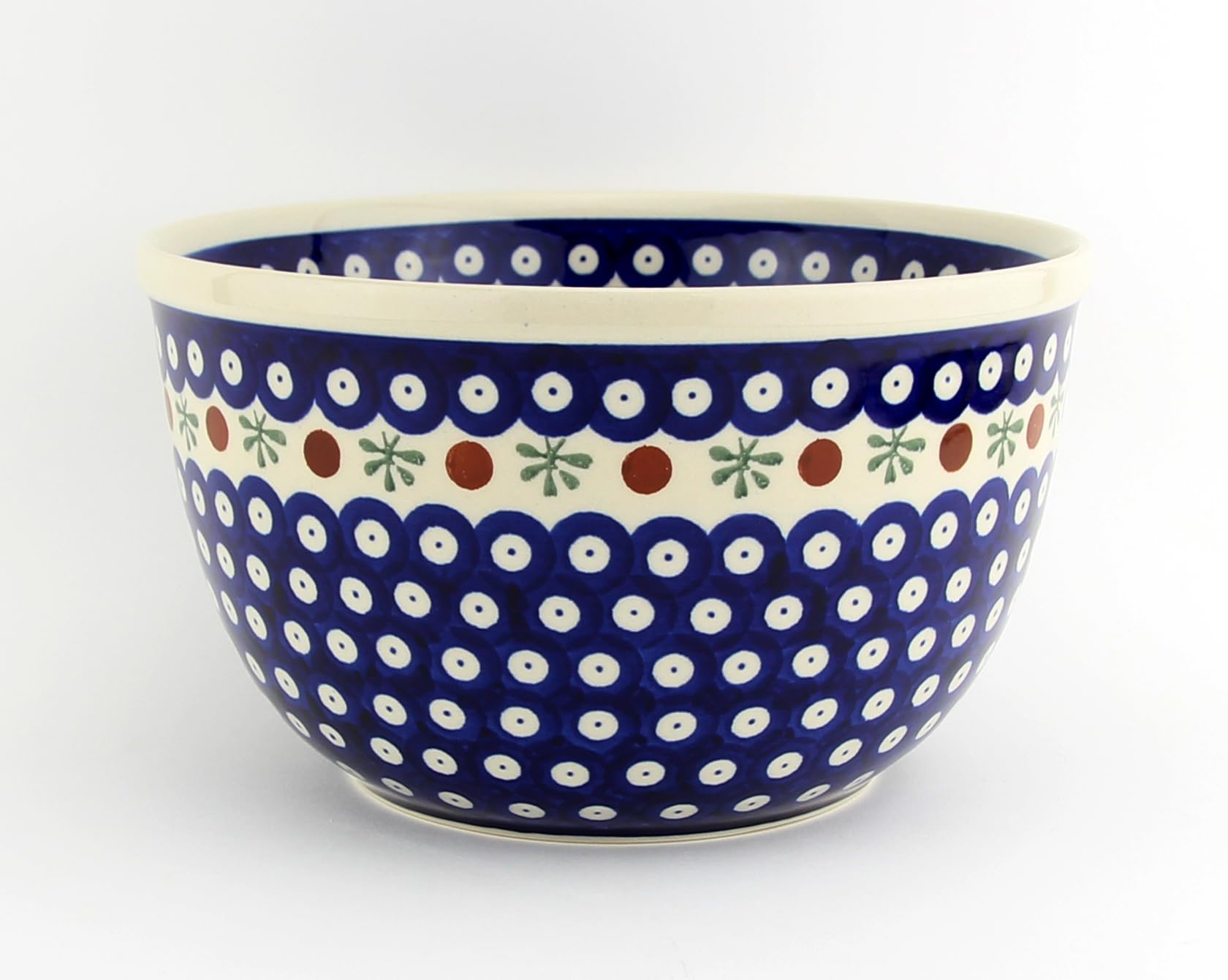 Handmade Polish Pottery 2 Qt Mixing Bowl - Authentic Bolesławiec Stoneware from Poland - Durable Serving Bowl for Cooking, Baking, Salad Mixing & Popcorn - Nature Inspired Design - Perfect for Kitchen, Dining & Gift Giving