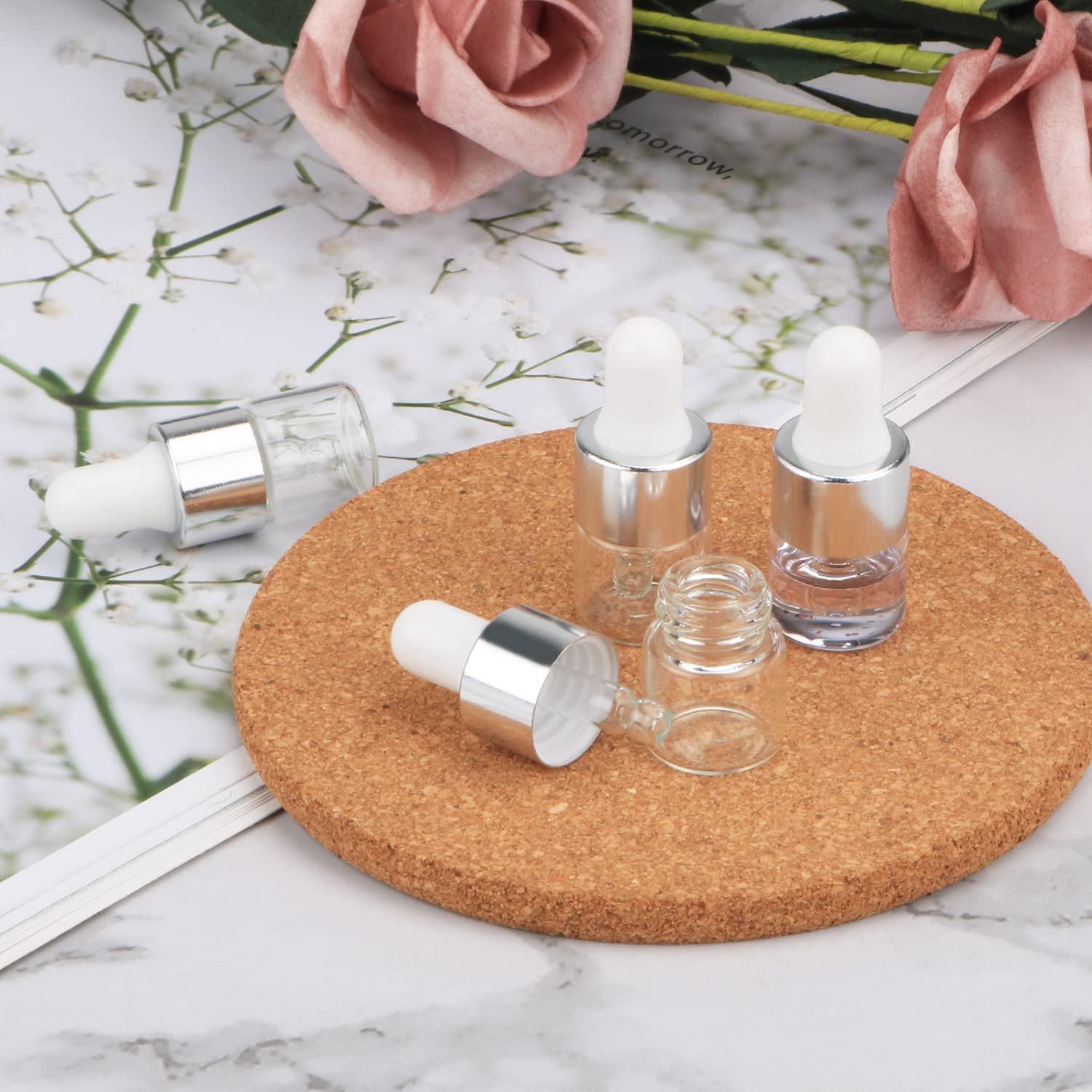 15 Pcs 1ml Clear Glass Dropper Bottles with Silver Lids - Essential Oil Bottles, Aromatherapy Perfume Vials, Refillable Sample Containers for DIY, Travel & Home Use