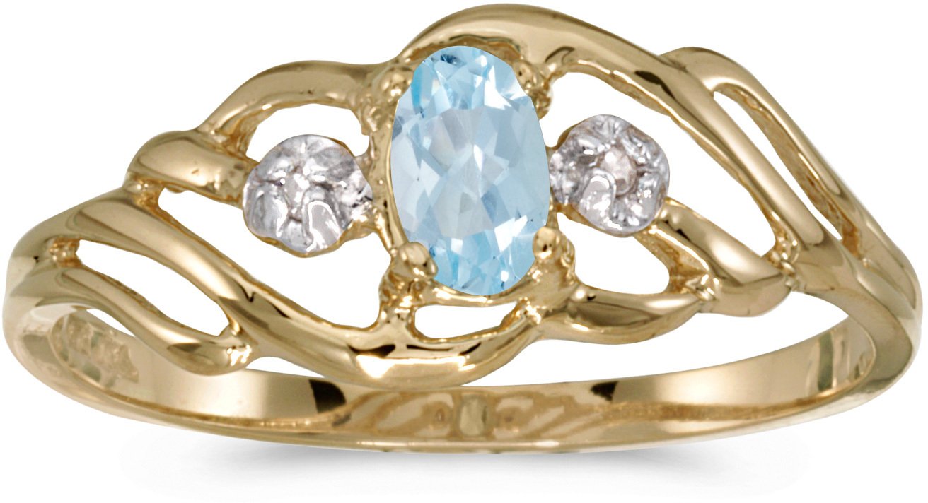 14K Yellow Gold Oval Aquamarine and Diamond Engagement Ring for Women - Elegant Wedding, Anniversary, or Gift Jewelry