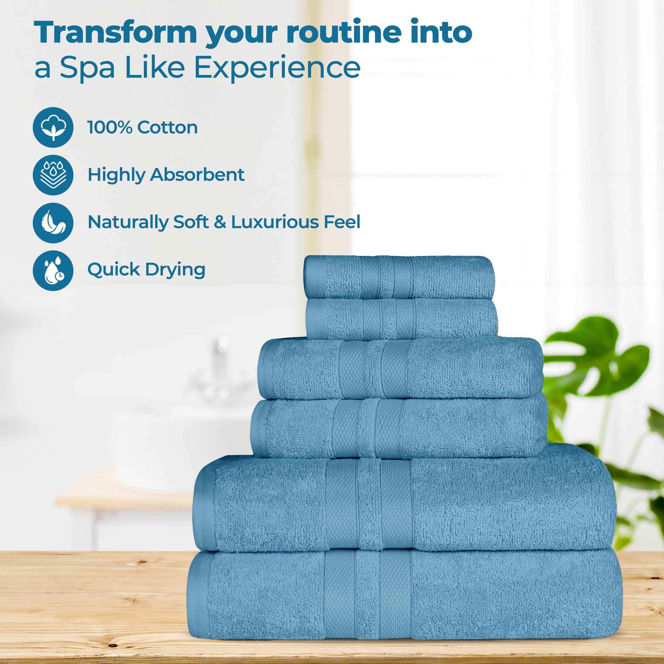 Ultra Soft Cotton Absorbent Bath Towel Set - 6 Piece Solid Color Collection for Spa, Gym & Luxury Home Use