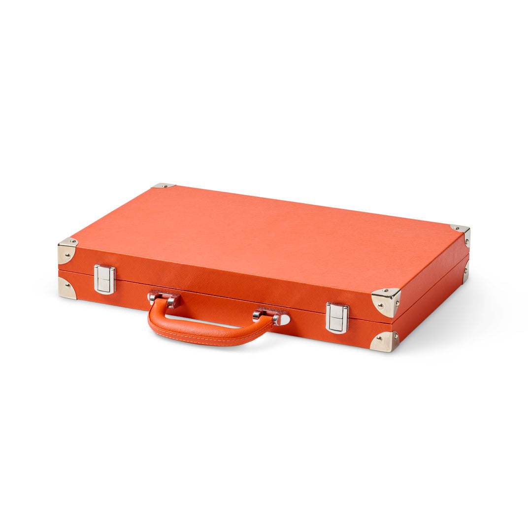 Premium Orange Wooden Backgammon Set - Classic Board Game with 30 Checkers, Dice & Cups - Perfect for Family Game Nights, Travel & Gifts