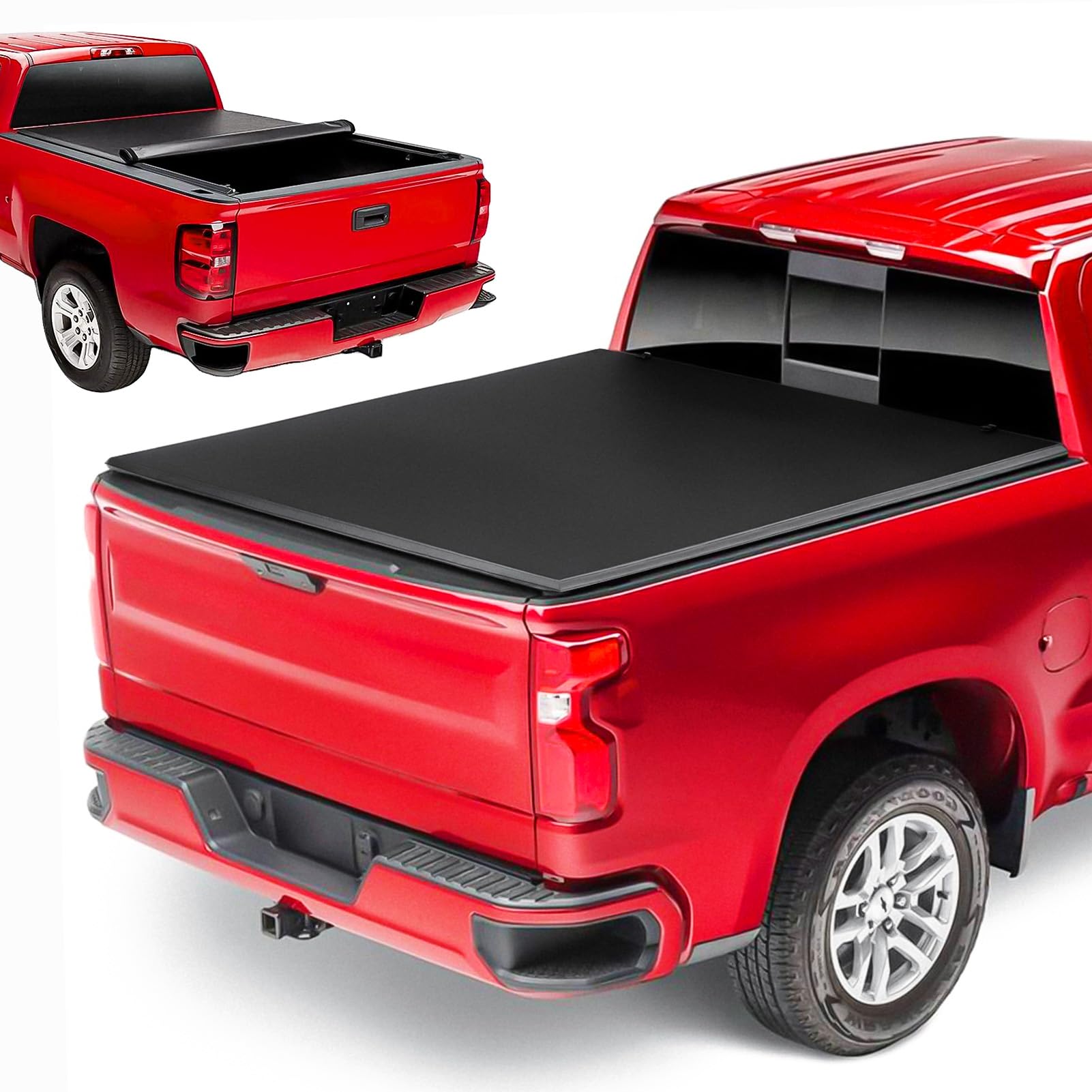 Soft Roll Up Truck Bed Tonneau Cover for Chevrolet Silverado 1500 & GMC Sierra 1500 (2014-2018) | 5.8FT Fleetside Bed | Waterproof & Durable | Perfect for Camping, Road Trips & Cargo Protection