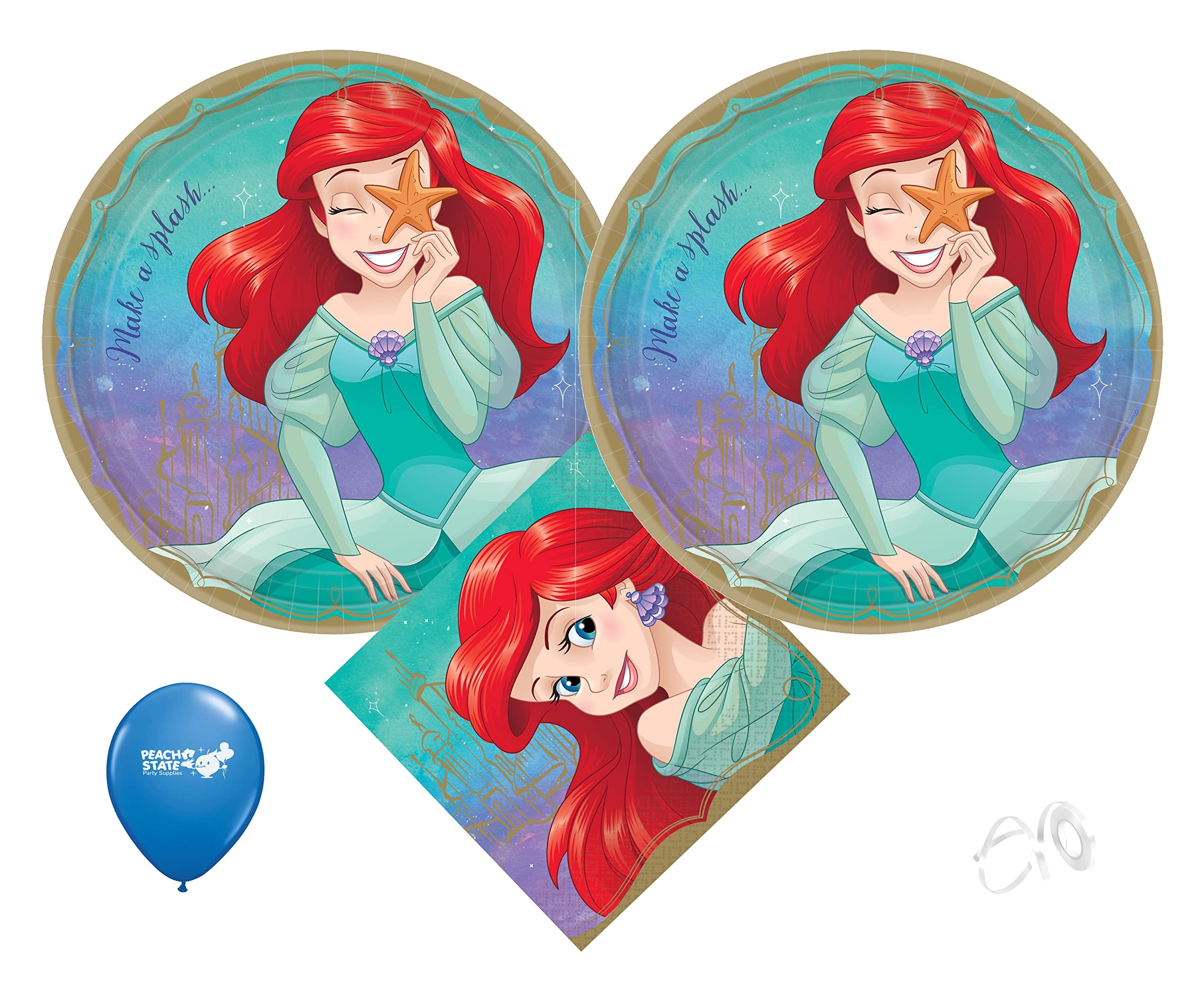 The Little Mermaid Birthday Party Supplies Kit - Princess Ariel Theme Party Decorations with Plates, Napkins for 16 Guests | Perfect for Kids' Underwater Themed Birthday Celebrations & Disney Princess Parties