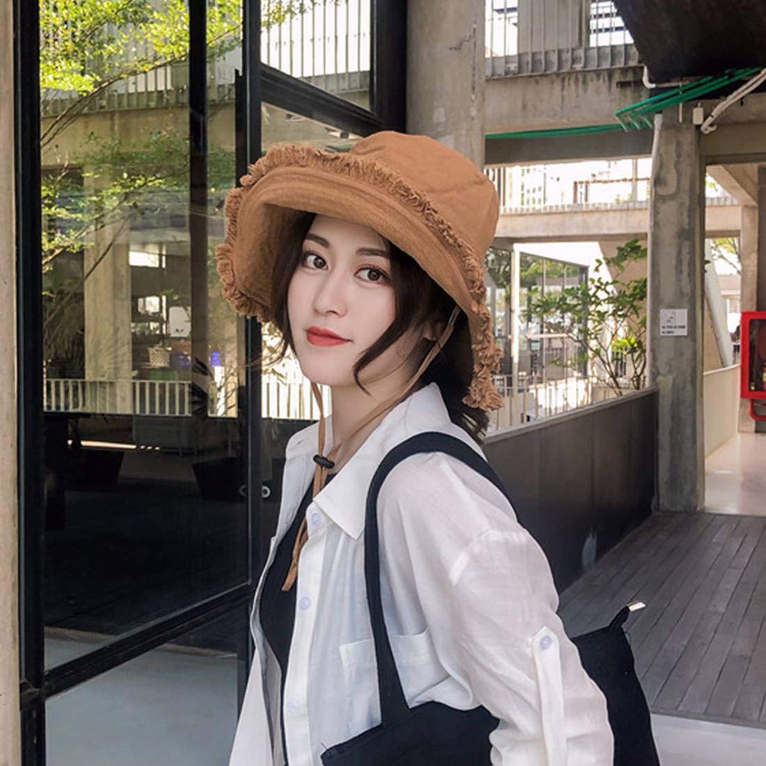 Stylish Women's Frayed Edge Bucket Hat - Cotton Wide Brim Floppy Sun Hat for Summer Beach Vacations & Outdoor Activities | Perfect for Pool Parties, Music Festivals, and Seaside Getaways