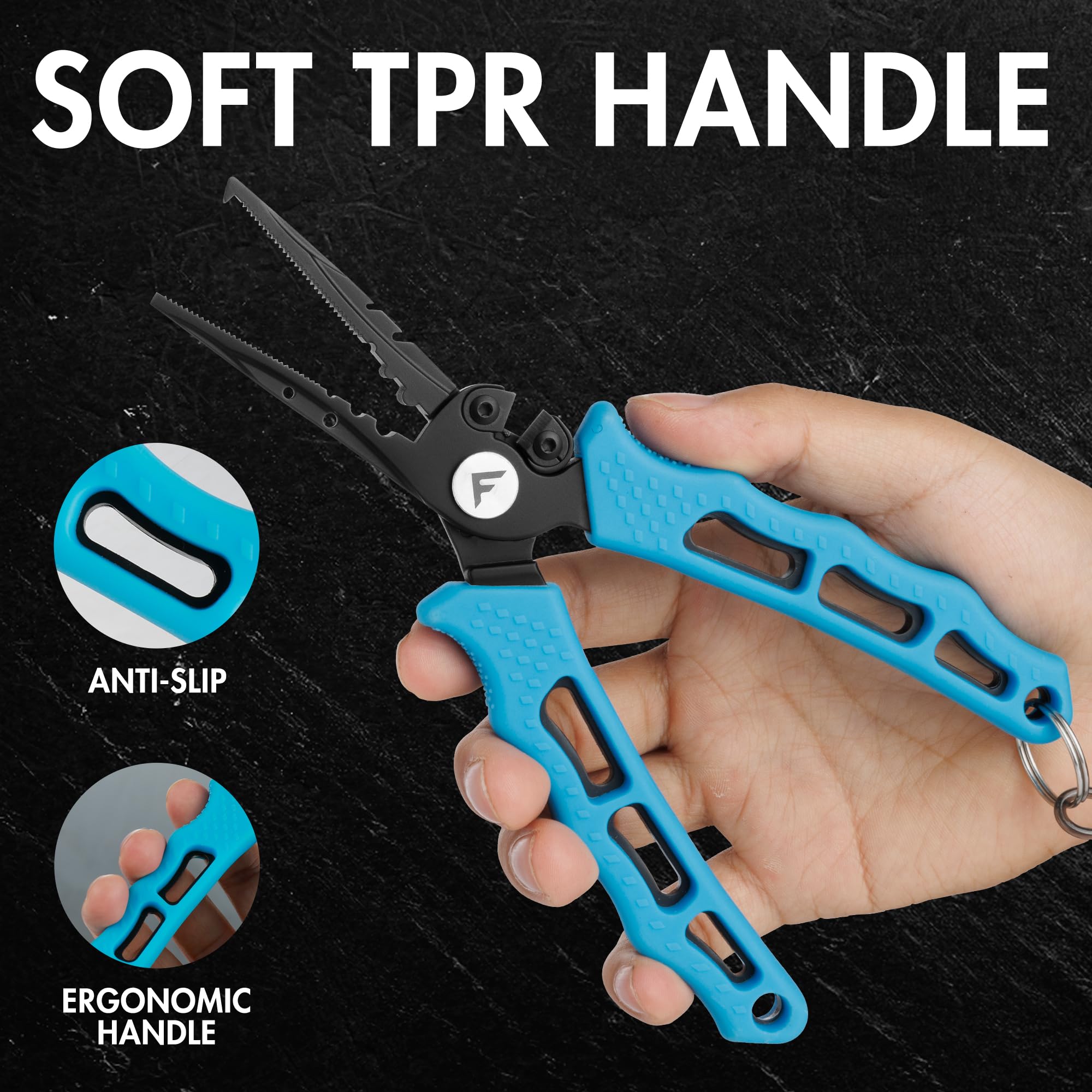 FLISSA 7.5 Inch Stainless Steel Fishing Pliers - 420 Grade Corrosion Resistant Hook Remover & Split Ring Tool with Braid Cutters, Sheath & Lanyard - Perfect for Saltwater Fishing, Bass Angling & Tackle Maintenance
