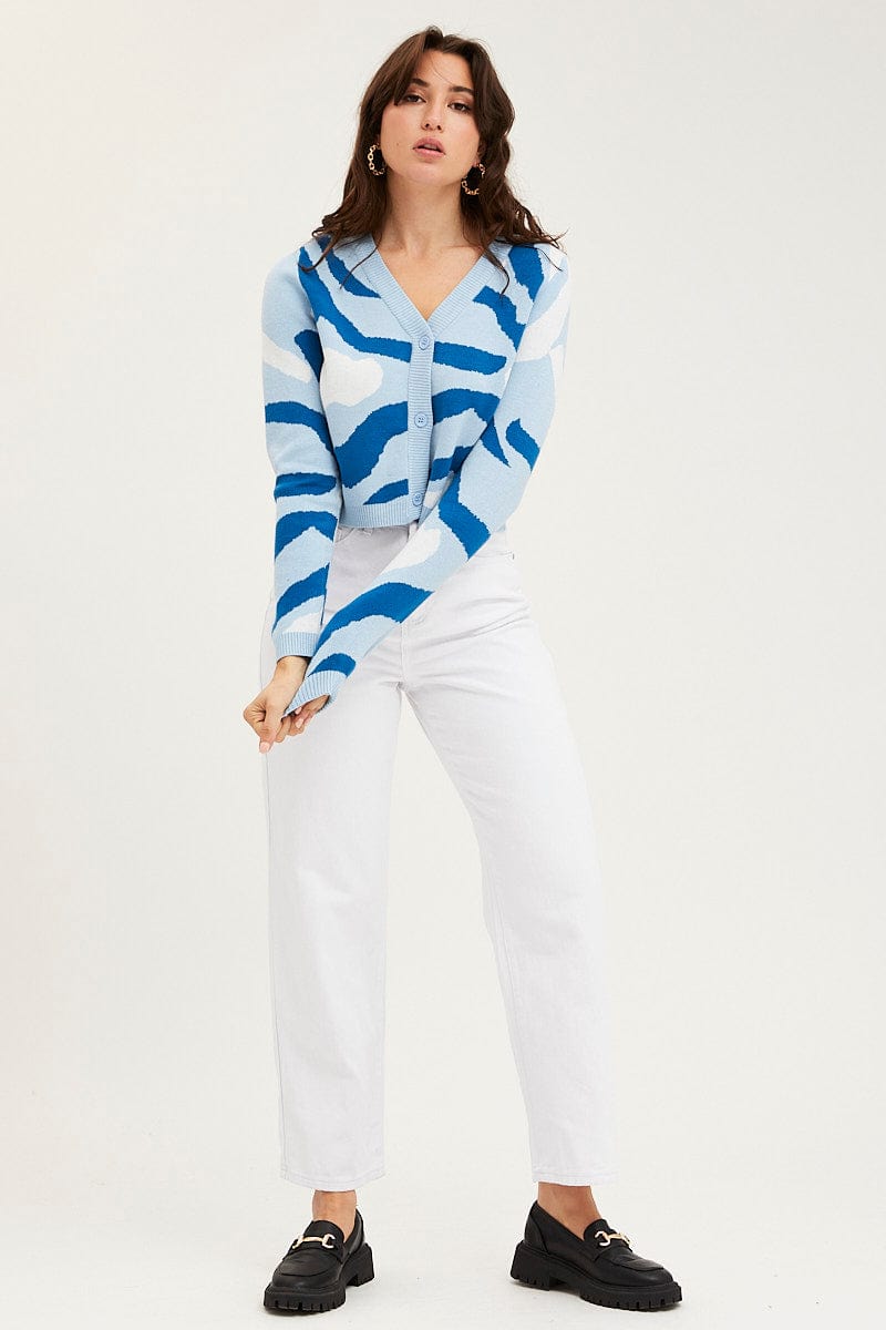 Abstract Print Knit Cardigan for Women - Long Sleeve V Neck Open Front Sweater | Perfect for Fall Layering, Office Wear & Casual Outfits