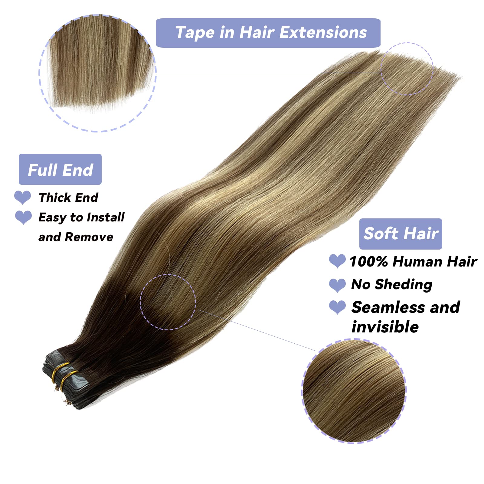 Premium 24Inch Blonde Tape-In Hair Extensions - 100% Human Remy Hair with Ash Brown to Bleach Blonde Highlights | Invisible Skin Weft for Seamless Blending | Perfect for Daily Wear, Parties, Weddings & Special Occasions