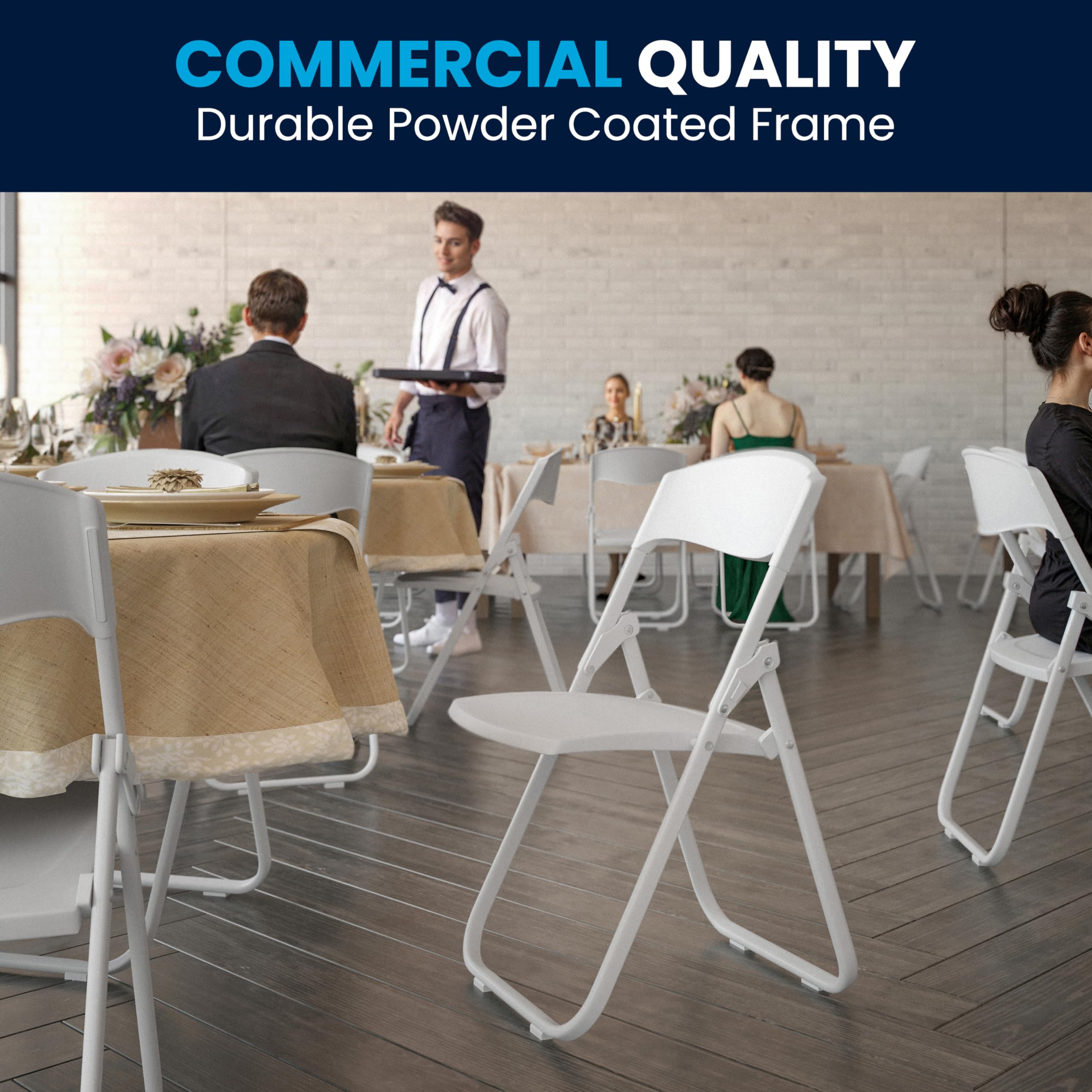Flash Furniture 2-Pack HERCULES Series 500 lb Capacity Heavy Duty White Plastic Folding Chairs with Built-in Ganging Brackets - Perfect for Events, Parties, and Commercial Use