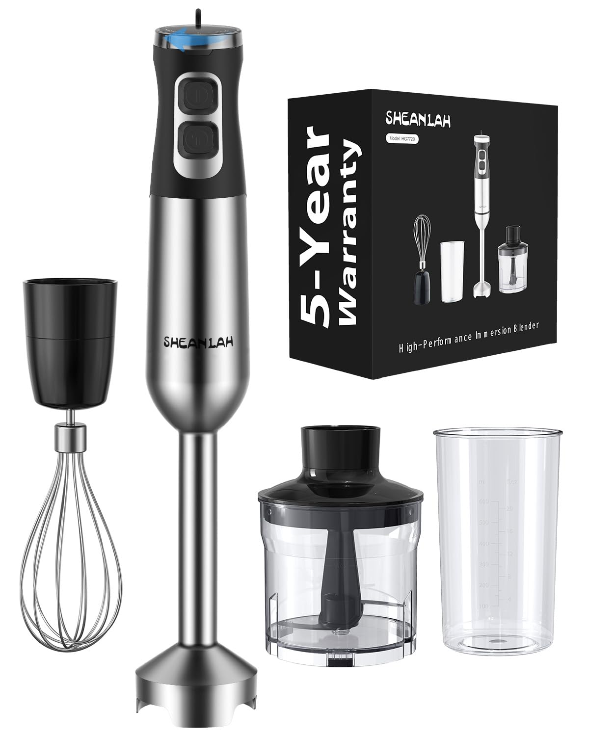 2025 New 4-in-1 Immersion Hand Blender with 25-Speed Settings & Heavy-Duty Copper Brushless Motor - Includes Chopper, Whisk, Beaker & Wand for Smoothies, Soups & Baking | Corded Handheld Emulsion Blender
