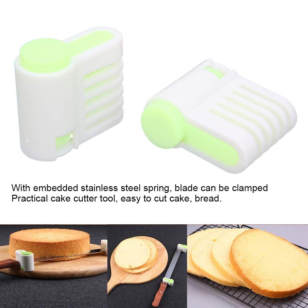 2Pcs Green Bread Slicers - Stainless Steel Cake & Toast Cutting Knife Set with Bread Stratification Guide - Perfect for Home Baking, Sandwich Making, and Kitchen Prep Tools