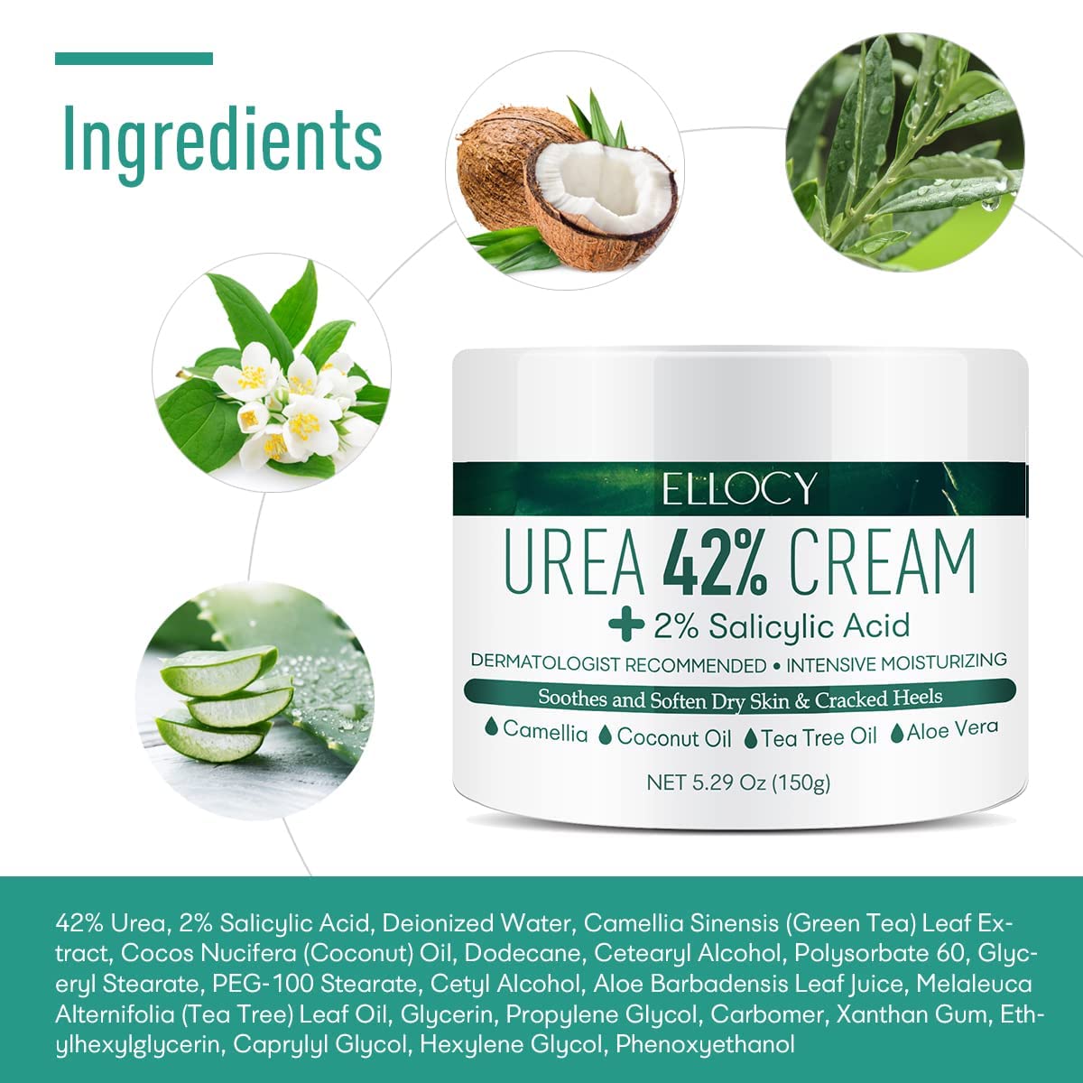 Urea 42% Foot Cream for Dry Cracked Heels - Salicylic Acid Callus Remover & Nail Repair (5.29 Oz) - Intensive Moisturizing Foot Lotion for Cracked Heel Repair - Perfect for Pedicures & At-Home Foot Care