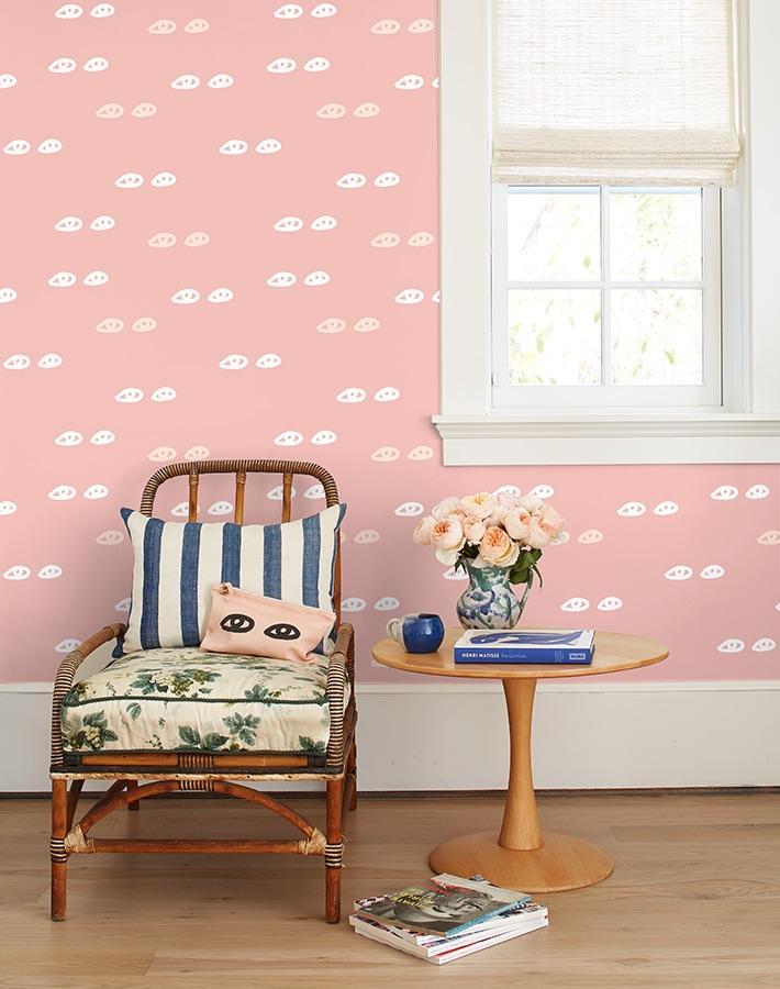 Clare V. Pink 'Eyes' Wallpaper - Modern Floral Peel & Stick Wallpaper for Bedroom, Living Room, Nursery Decor | Self-Adhesive Removable Wallpaper