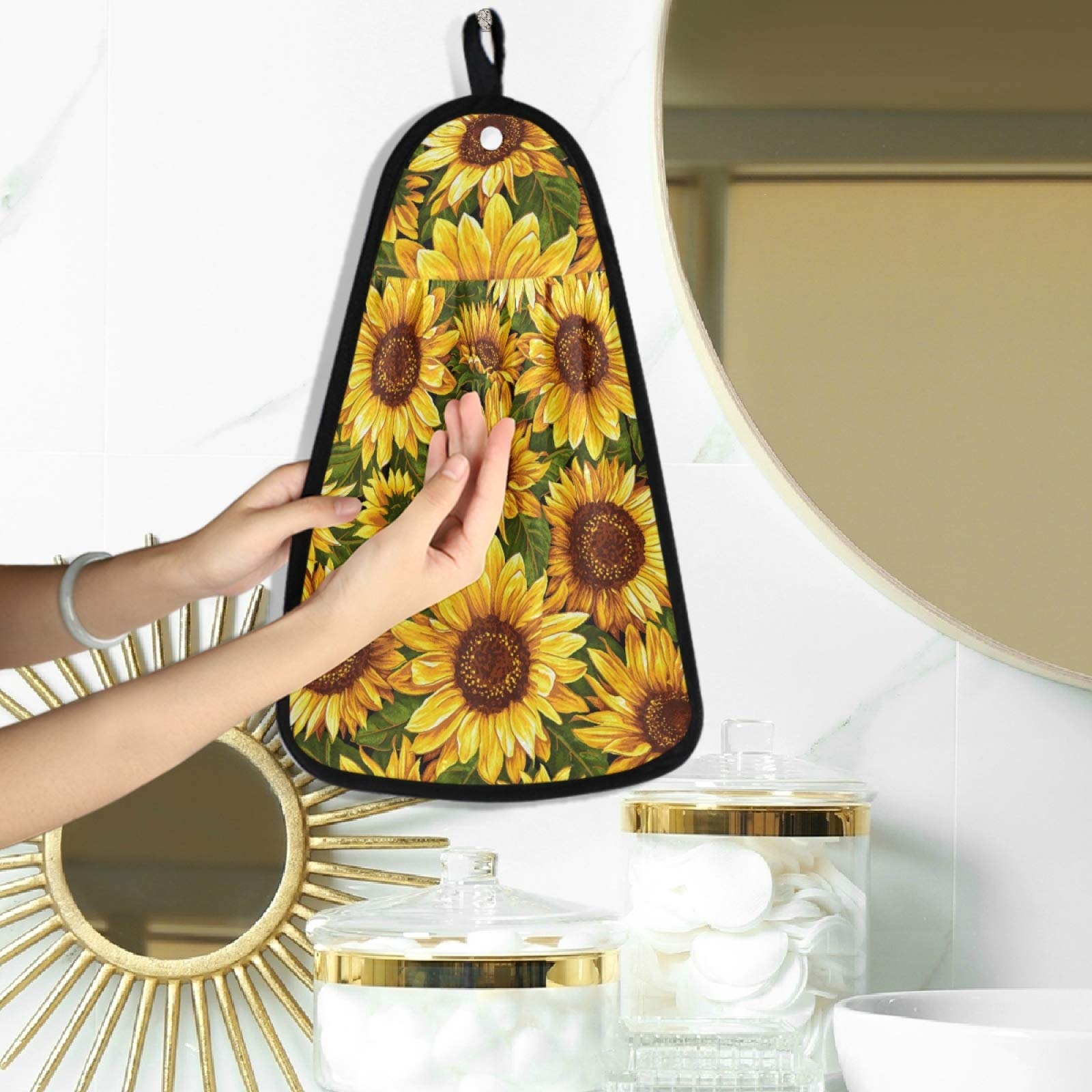 Visesunny Retro Sunflower Hand Towel - Soft Absorbent Cotton Dish Towel with Hanging Loop for Kitchen & Bathroom Decor | Perfect for Cleaning, Drying & Decorating (Set of 1)