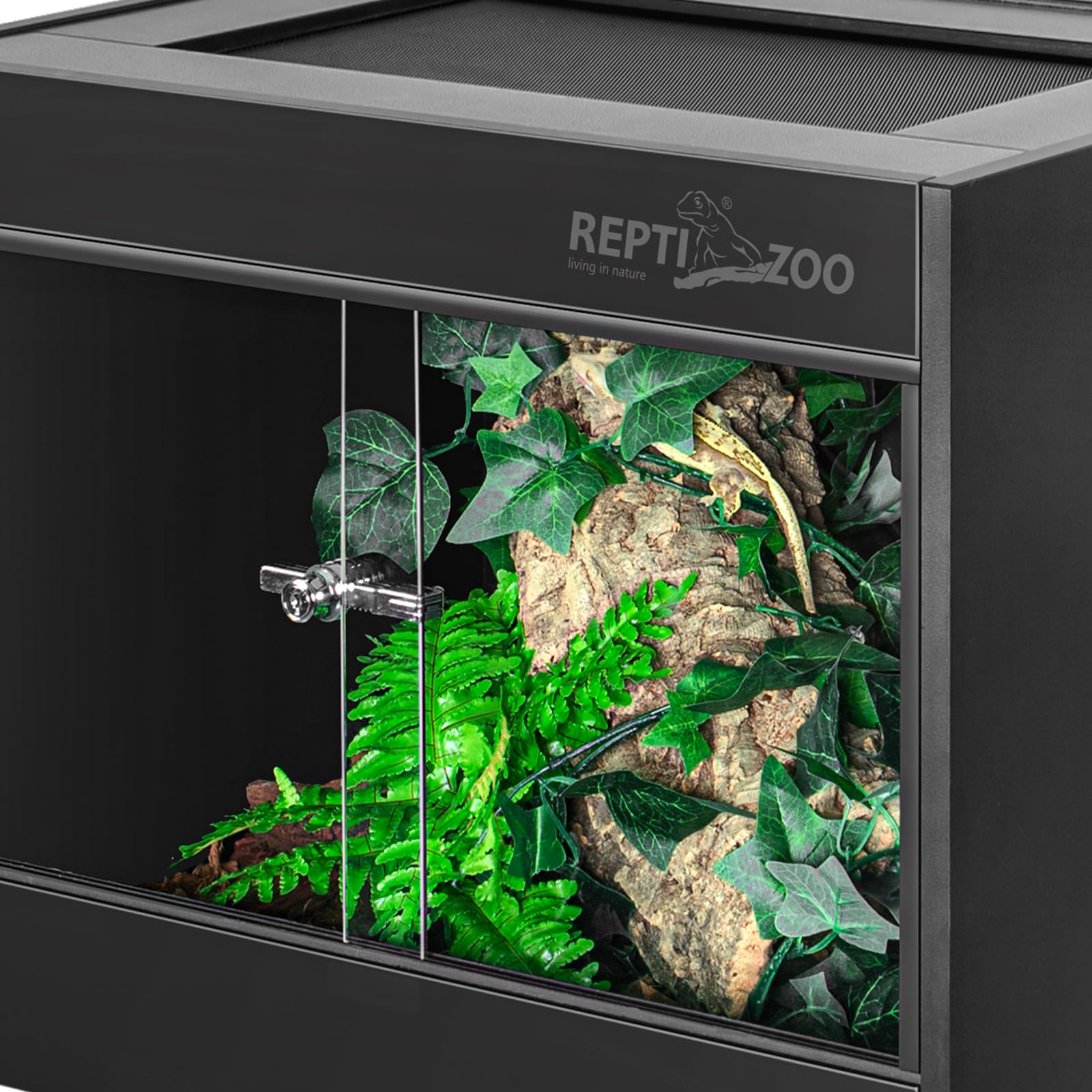REPTI ZOO 34 Gallon PVC Reptile Terrarium Tank - 24x18x18 Inch Leopard Gecko Enclosure with Glass Sliding Door & Top Screen Ventilation - Ideal for Bearded Dragons, Hermit Crabs, Lizards & Small Reptiles - Perfect for Home, Classroom or Office Habitat Setup