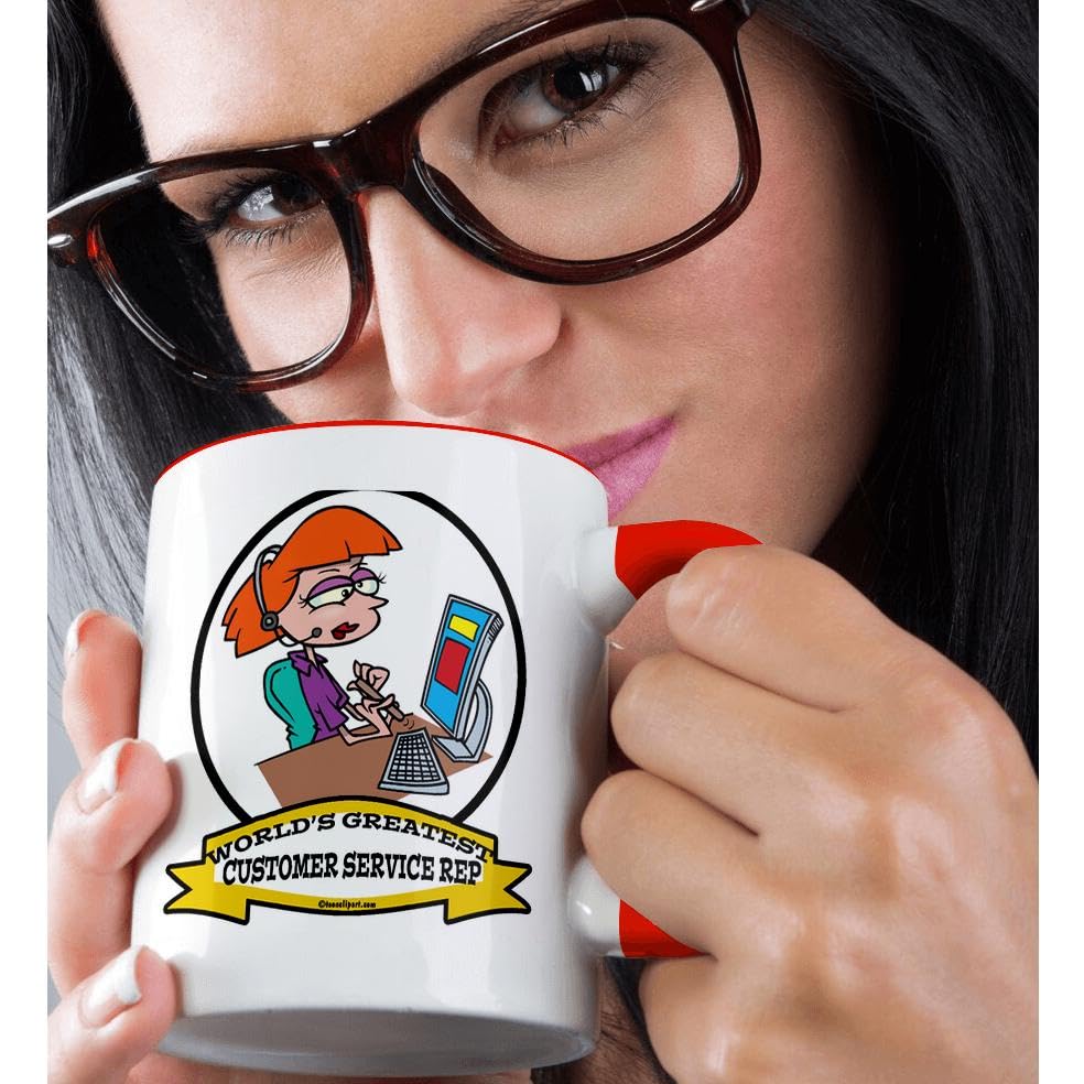 3dRose 11oz Funny Coffee Mug - World's Greatest Customer Service Rep II Cartoon Design - Perfect Gift for Office, Coworkers & Coffee Lovers