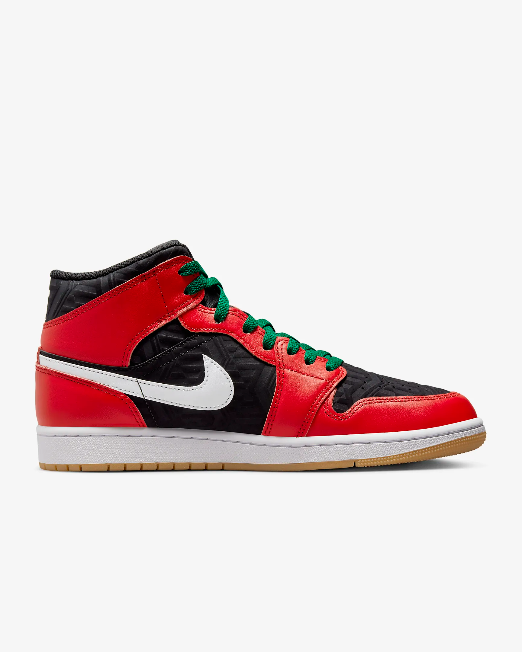 Nike Men's Air Jordan 1 Mid SE Basketball Shoes - Black, White, Malachite & Fire Red Colorway - Perfect for Streetwear, Sneaker Collecting & Casual Sports