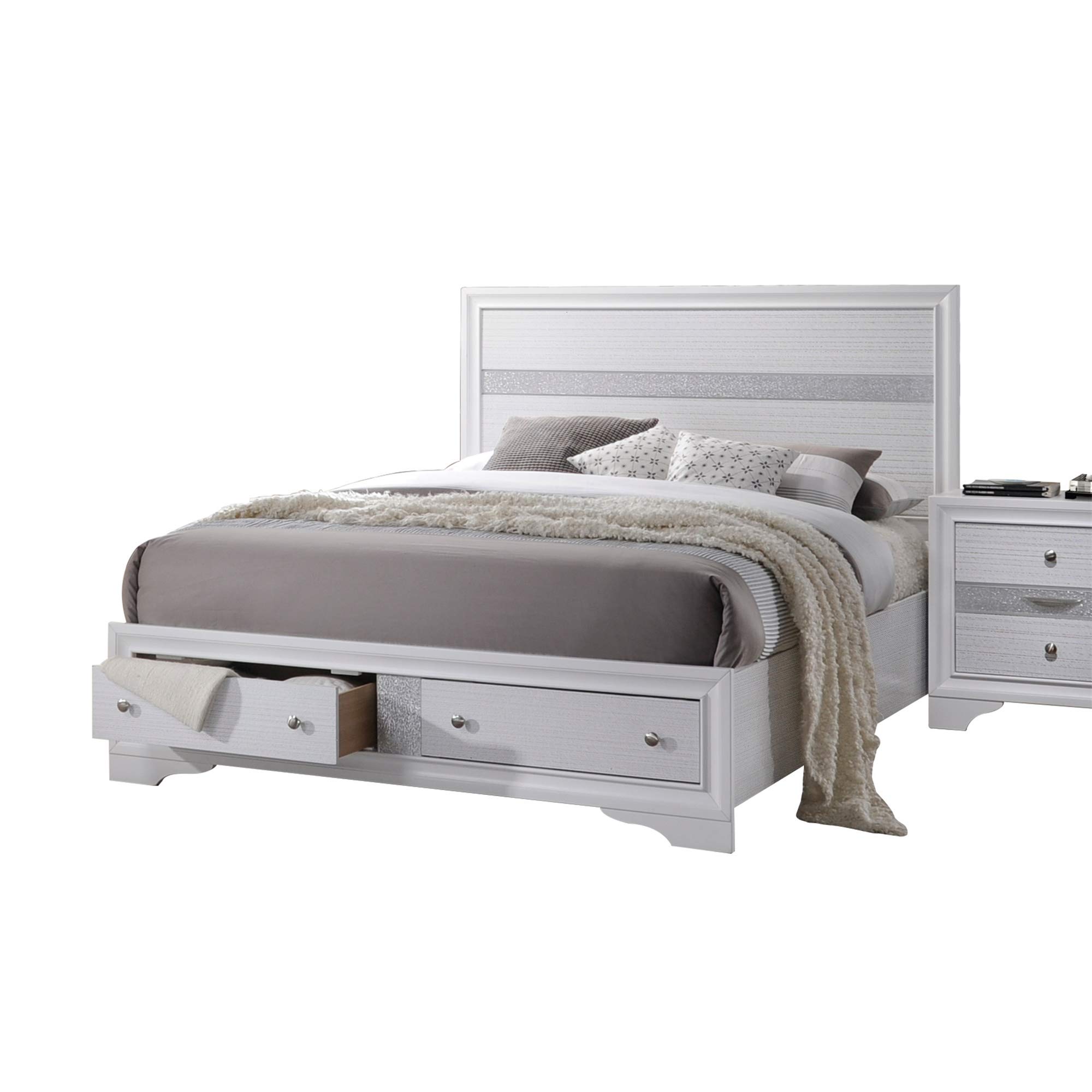Solid Wood Queen Bed Frame with Headboard & Footboard - No Box Spring Needed, Includes 2 Storage Drawers | White Platform Bed for Queen Mattress | Perfect for Master Bedroom, Guest Room & Small Space Furniture