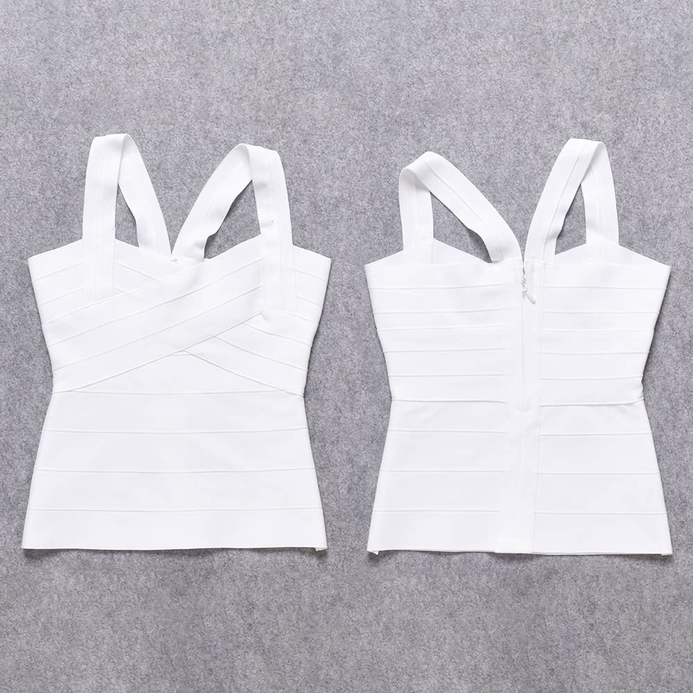 Sexy Spaghetti Strap Rayon Bandage Tank Top for Women - Slim Fit Sleeveless Shirt, Comfortable & Stretchy (Medium, White) | Perfect for Club Wear, Date Night & Summer Outfits