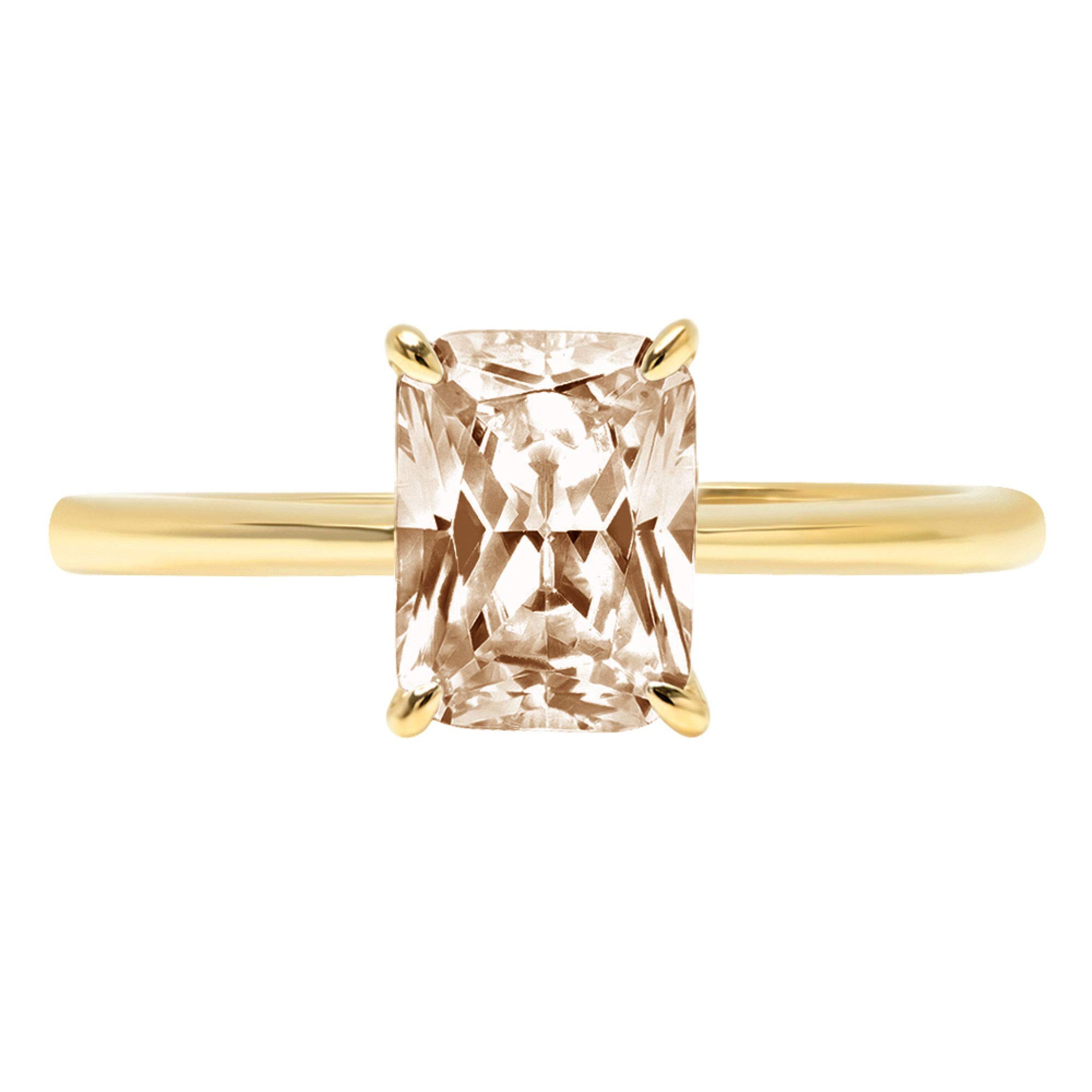 1.0 ct Champagne Simulated Diamond Engagement Ring - Brilliant Radiant Cut Solitaire in 18K Yellow Gold for Women | Wedding, Bridal, Promise & Anniversary Jewelry Gift