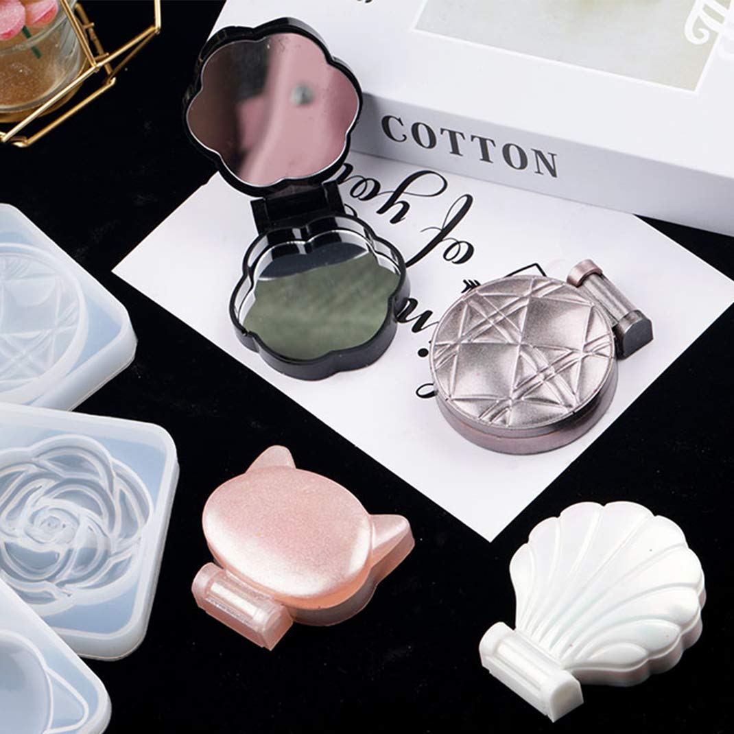 iSuperb 4-Piece Silicone Resin Mold Set for DIY Compact Mirror Covers - Cute Shape Travel Pocket Mirror Epoxy Molds for Double-Sided Foldable Mirrors - Perfect for DIY Crafts, Gifts, and Travel Accessories