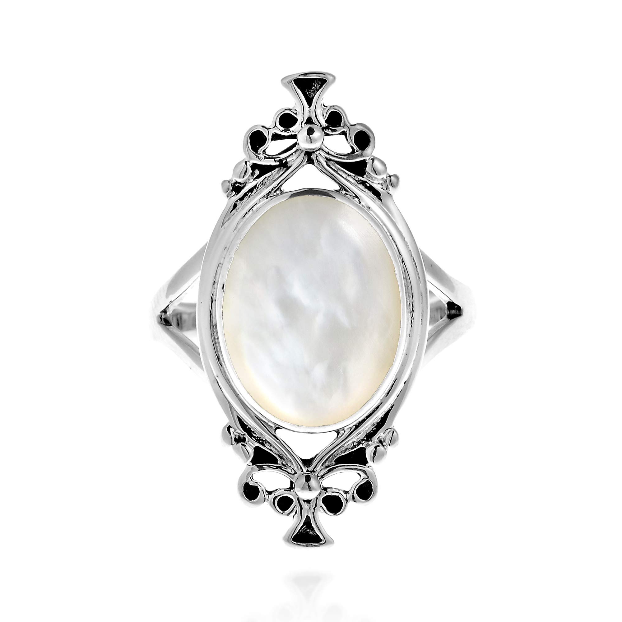 AeraVida Vintage Style .925 Sterling Silver Ring with White Mother of Pearl | Elegant Wedding Band for Women | Comfort Fit Fashion Jewelry | Perfect Gift for Daughter, Wife or Girlfriend | Size 6-10 | Ideal for Weddings, Anniversaries, Date Nights and Special Occasions