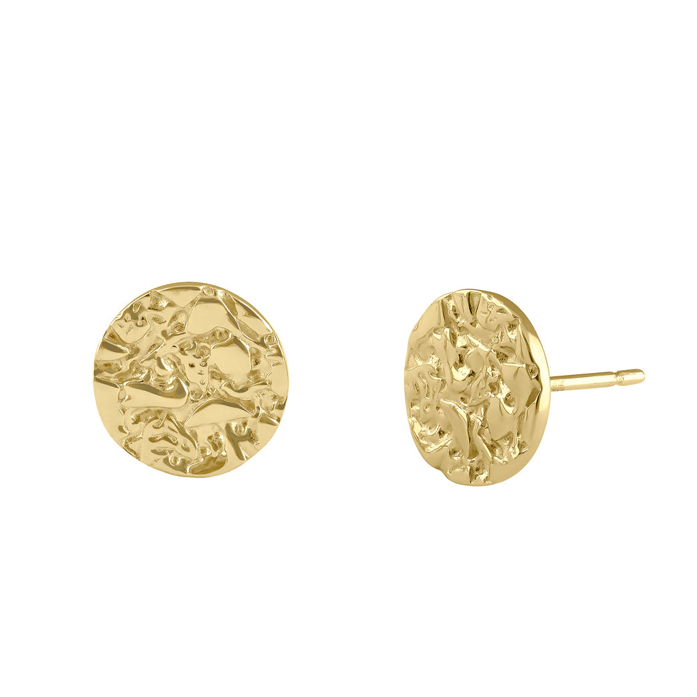 14K Solid Gold 9mm Hammered Disc Stud Earrings for Women - Minimalist Dainty Everyday Jewelry for Work, Date Night & Gifting