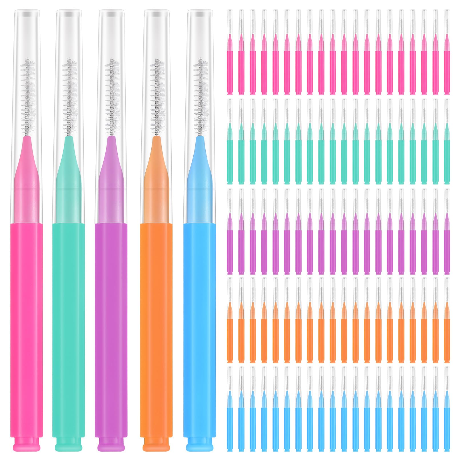 100 Pack Interdental Brushes for Braces - Dental Floss Picks for Teeth Cleaning, Orthodontic Flossers with 5 Color Options | Perfect for Braces Care, Oral Hygiene & On-the-Go Dental Cleaning