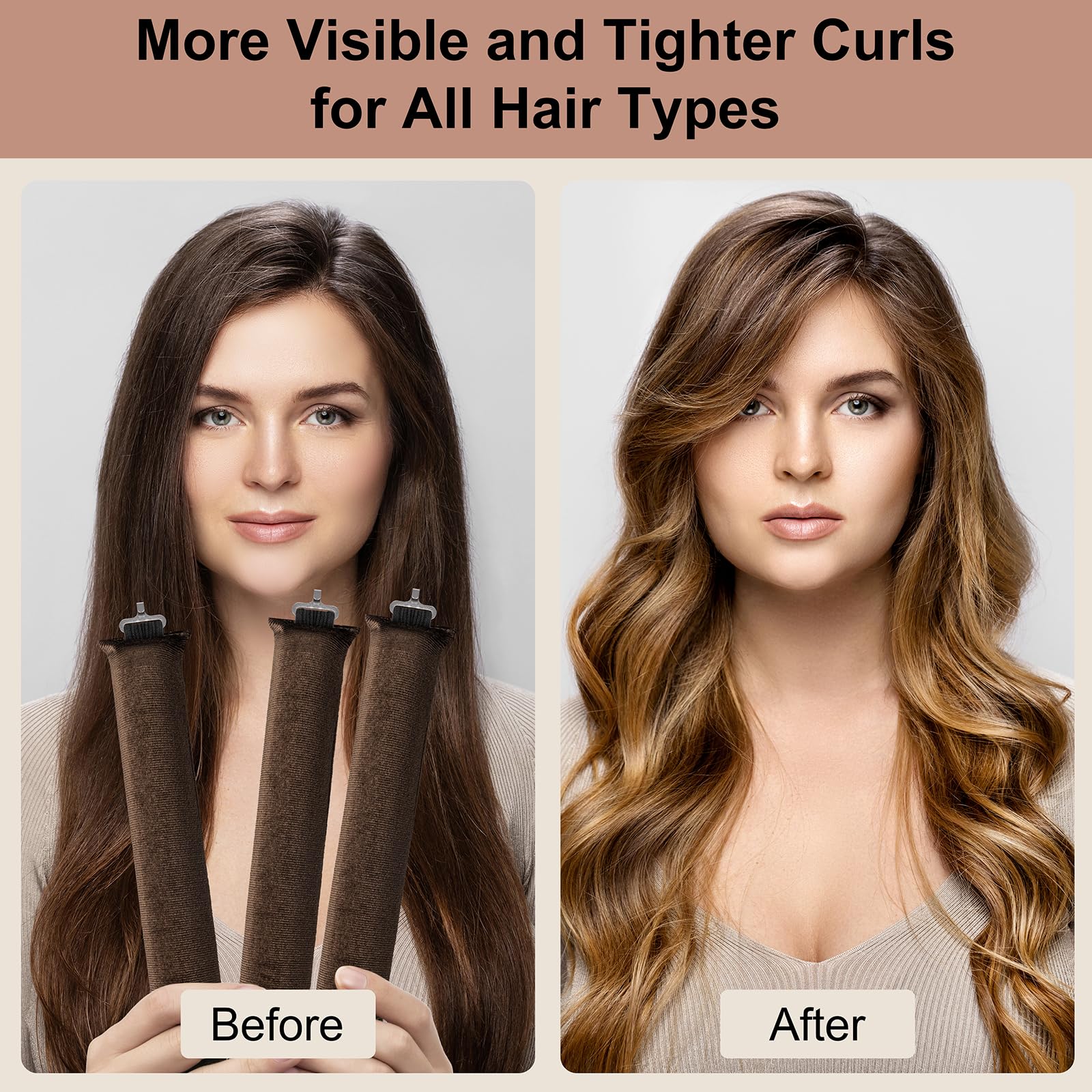 Heatless Curling Rod Headband for Overnight Curls - No Heat Silk Hair Rollers with Hair Clips & Scrunchie (Upgraded Brown Set) | Perfect for Sleeping, Travel & Damage-Free Styling
