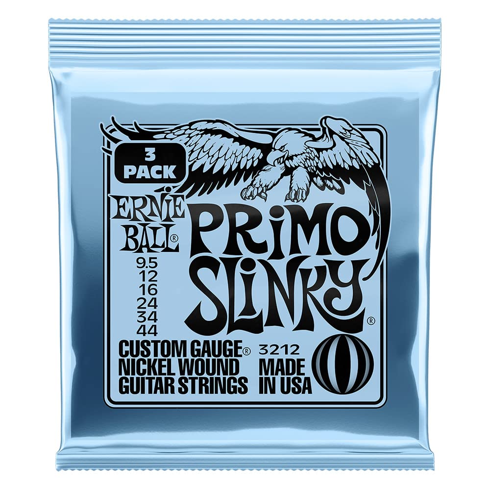 Ernie Ball Primo Slinky Nickel Wound Electric Guitar Strings 3-Pack (9.5-44 Gauge) - Premium Tone & Durability for Rock, Blues & Metal Guitarists - Perfect for Live Performances & Studio Recording