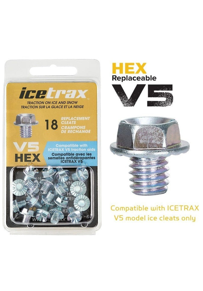 Icetrax Hex Replacement Spikes for V5 Ice Cleats - Durable Traction for Winter Hiking, Running & Outdoor Safety