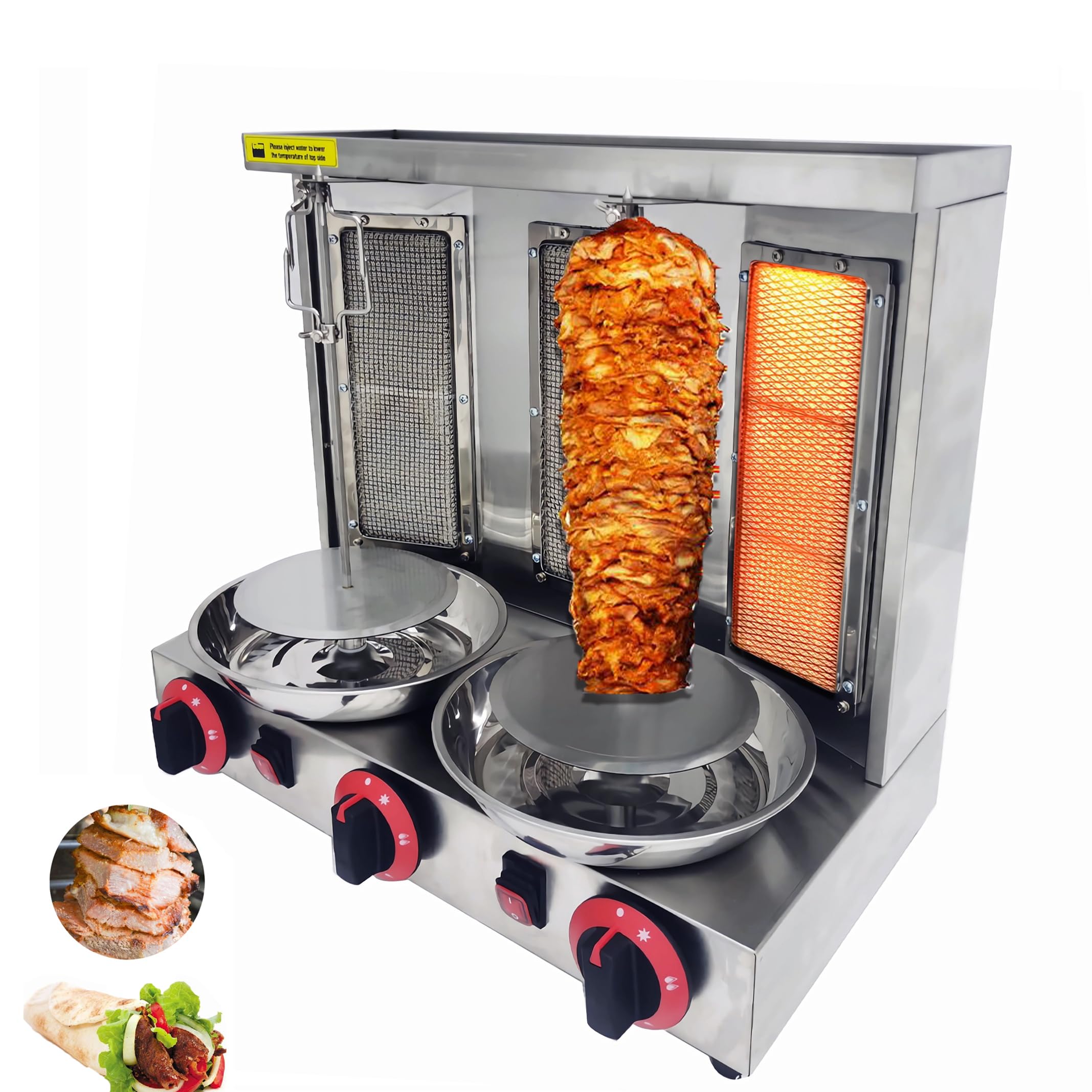 INTSUPERMAI Commercial Shawarma Grill Machine - 3 Burner LP Gas Doner Kebab Vertical Broiler | Gyro Meat Roasting Oven with Countertop Rotating Stand | Perfect for Restaurants, Food Trucks & Home Catering | Ideal for Middle Eastern & Mediterranean Cuisine