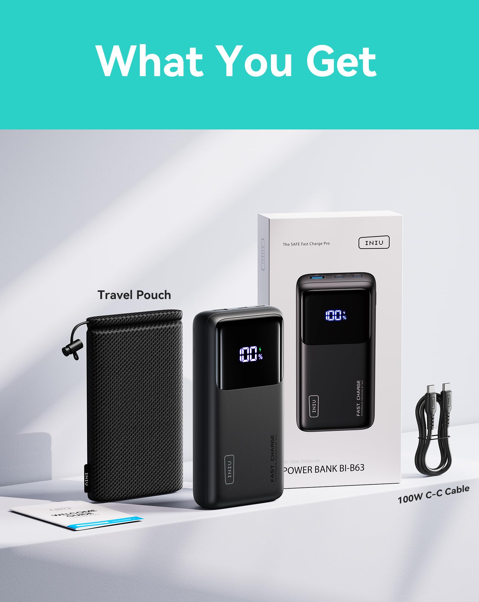 INIU 25000mAh 100W PD Power Bank - Fast Charging Portable Charger with USB C Input/Output for Laptop, iPhone 16/15/14/13/12, Samsung, iPad, Steam Deck - Perfect for Travel, Camping & Emergency Power Backup