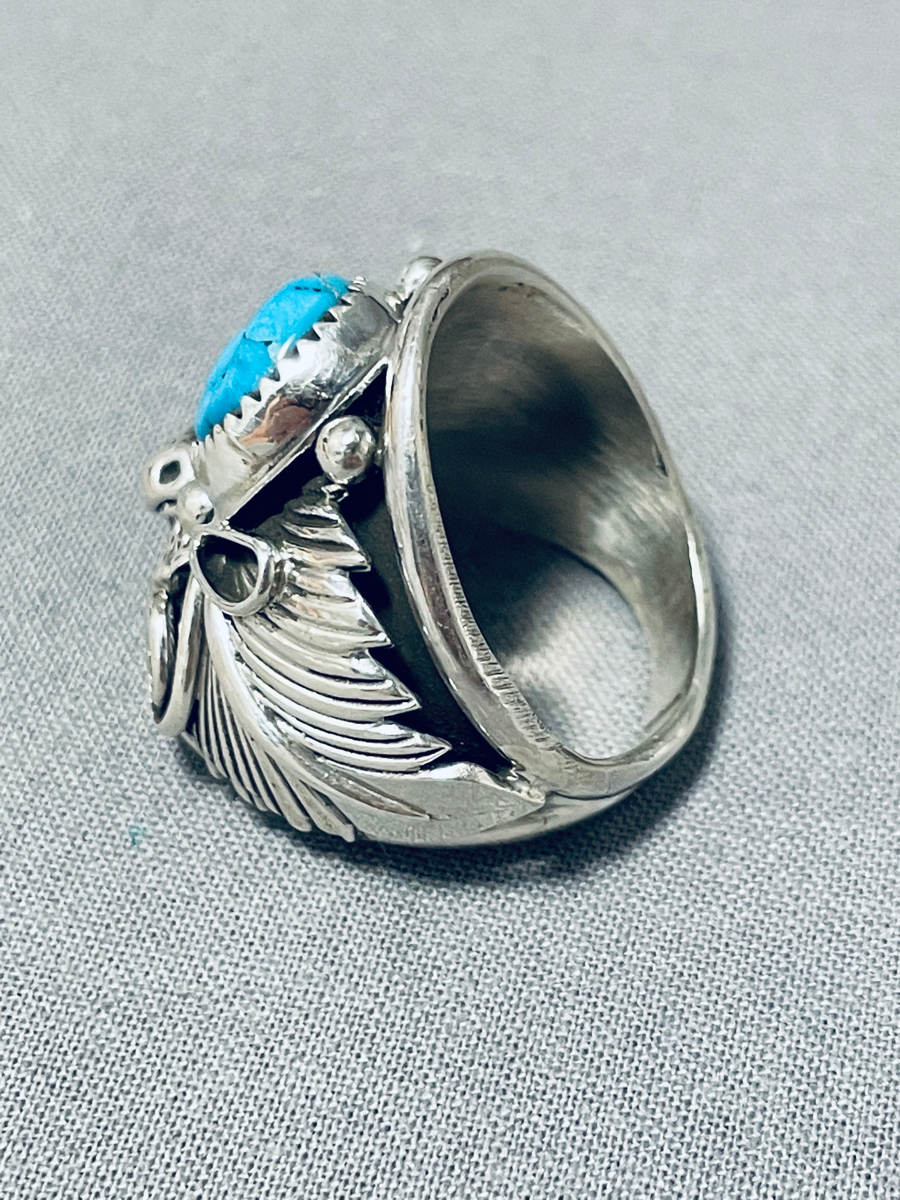 Authentic Native American Navajo Kingman Turquoise Sterling Silver Buffalo Ring - Handcrafted Jewelry for Men & Women, Perfect for Western Fashion, Boho Style & Gift Giving