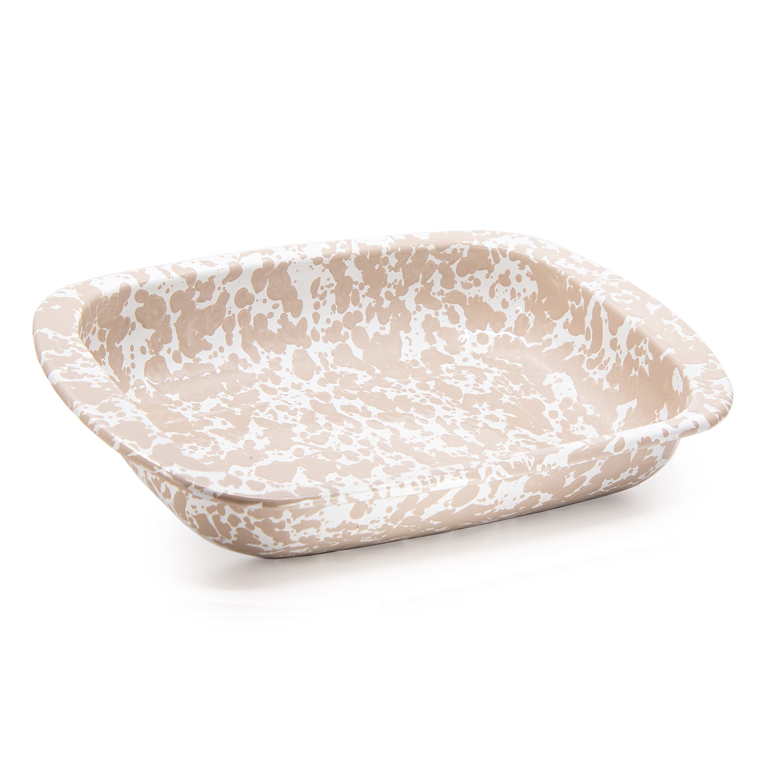 Golden Rabbit Enamelware 3-Quart Baking Pan - Taupe Swirl Design, Durable Ceramic Coated Oven Safe Casserole Dish for Baking, Roasting & Serving - Perfect for Casseroles, Lasagna, Pot Pies & Family Dinners