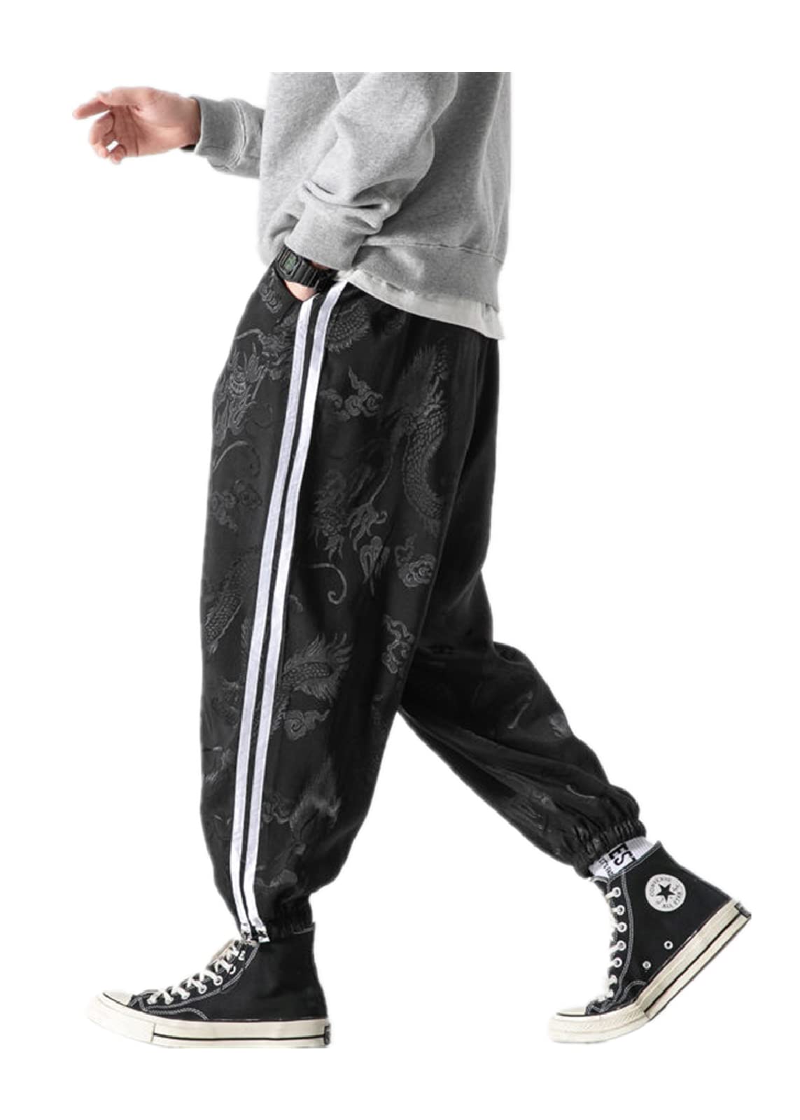 Vintage Ice Silk Graphic Men's Sweatpants - Loose Fit Straight Leg Trousers with Drawstring for Casual Wear & Lounge | Comfortable Men's Clothing for Home, Gym, and Outdoor Activities