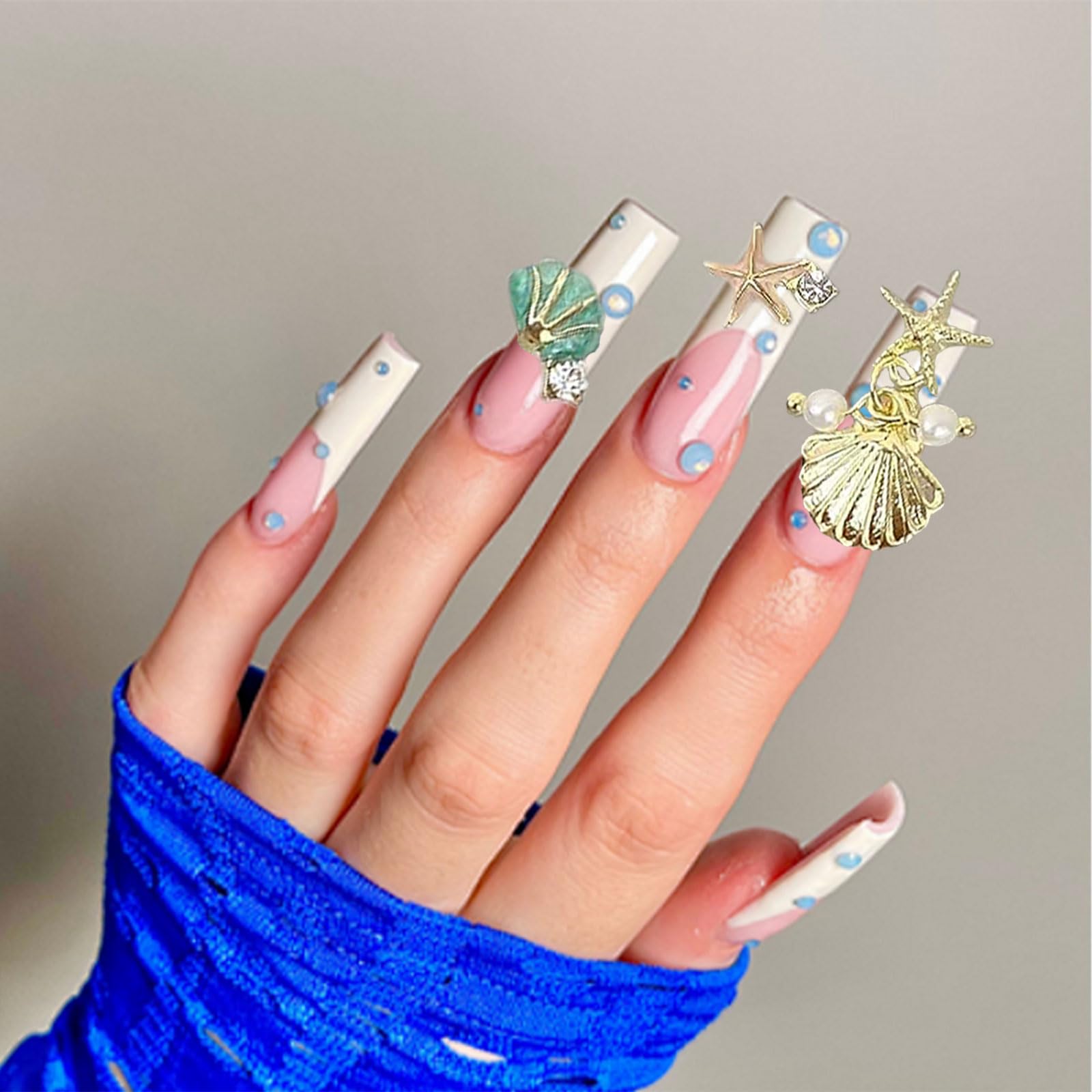 32PCS 3D Summer Beach Nail Art Charms - Rhinestones, Shells, Starfish & Fishtail Alloy Studs for Ocean Theme Manicure | DIY Nail Decoration Supplies for Summer Vacation, Beach Party & Nail Salon Designs