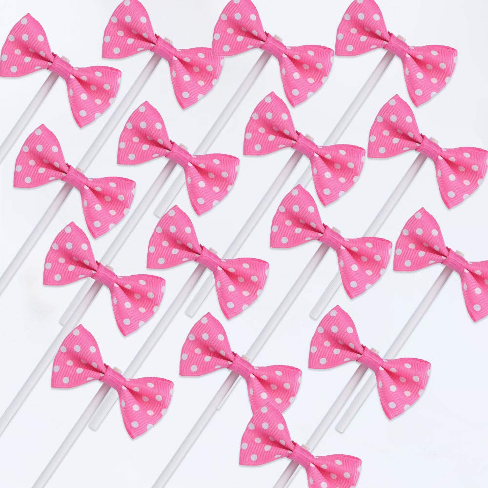 20 PCS Deep Rose Bowknot Cupcake Toppers with Dots - Elegant Cake Decorations for Children's Birthday, Baby Shower & Party Supplies | Perfect for Wedding, Bridal Shower, Anniversary & Holiday Celebrations