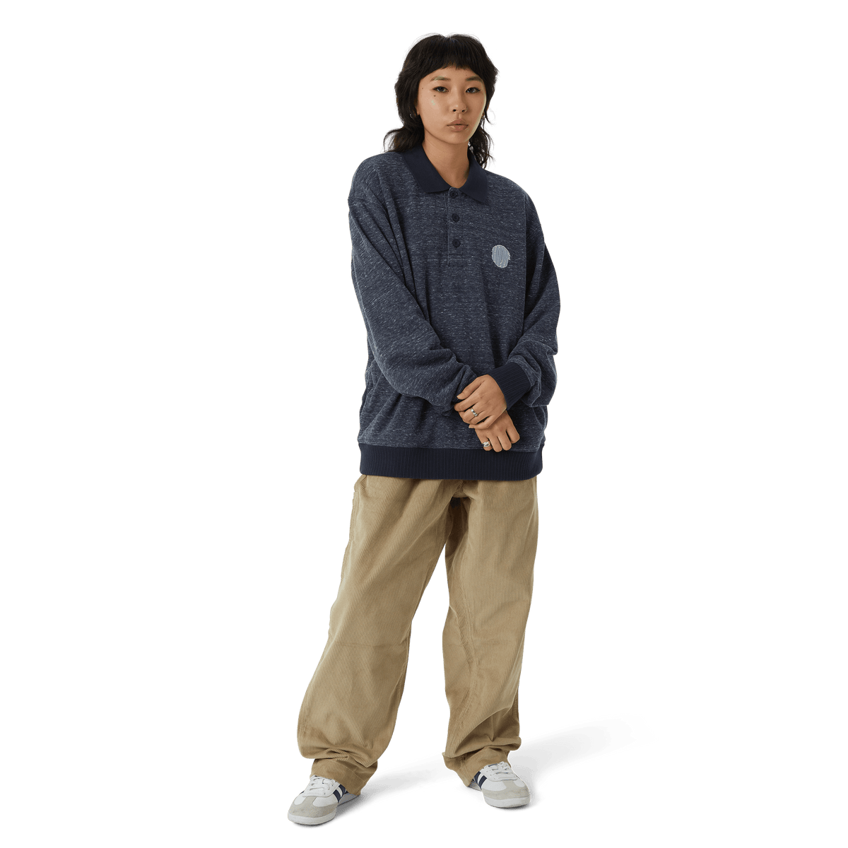 HUF Winston Polo Fleece Shirt - Navy Blue Men's Casual Pullover for Streetwear & Outdoor Activities
