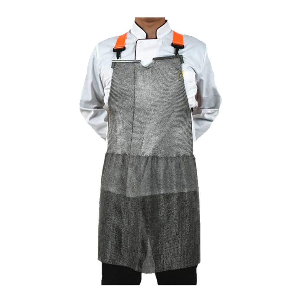 LWDBMZ Cut Resistant Butcher Apron - Stainless Steel Safety Apron for Oyster Shucking & Meat Processing (31.4x29.5 Inches, Silver) - Ideal for Commercial Kitchens, Seafood Restaurants & Meat Processing Plants