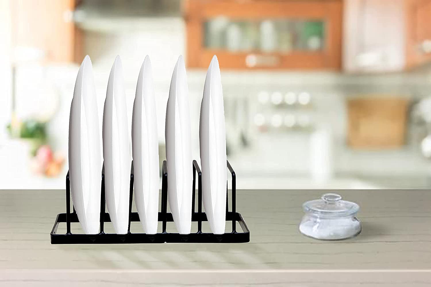 Craftize Mstore 5-Tier Kitchen Plate Rack & Dish Organizer - Black Space-Saving Utensil Holder for Plates, Bowls & Lids (Set of 2) - Perfect for Small Kitchens, Countertop Storage & Dish Drying