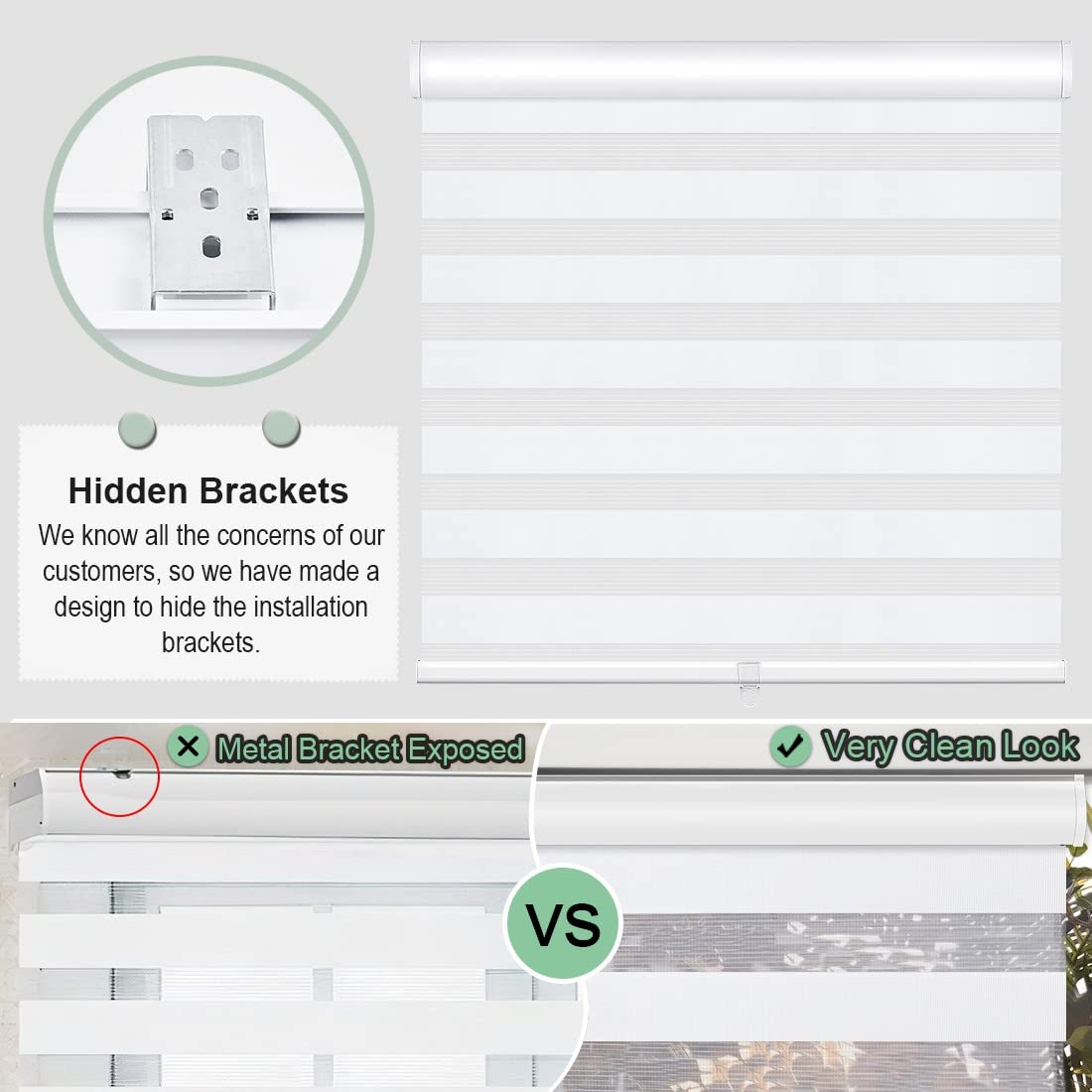 MiLin Cordless Zebra Blinds - Custom Cut Dual Layer Roller Shades for Windows (14