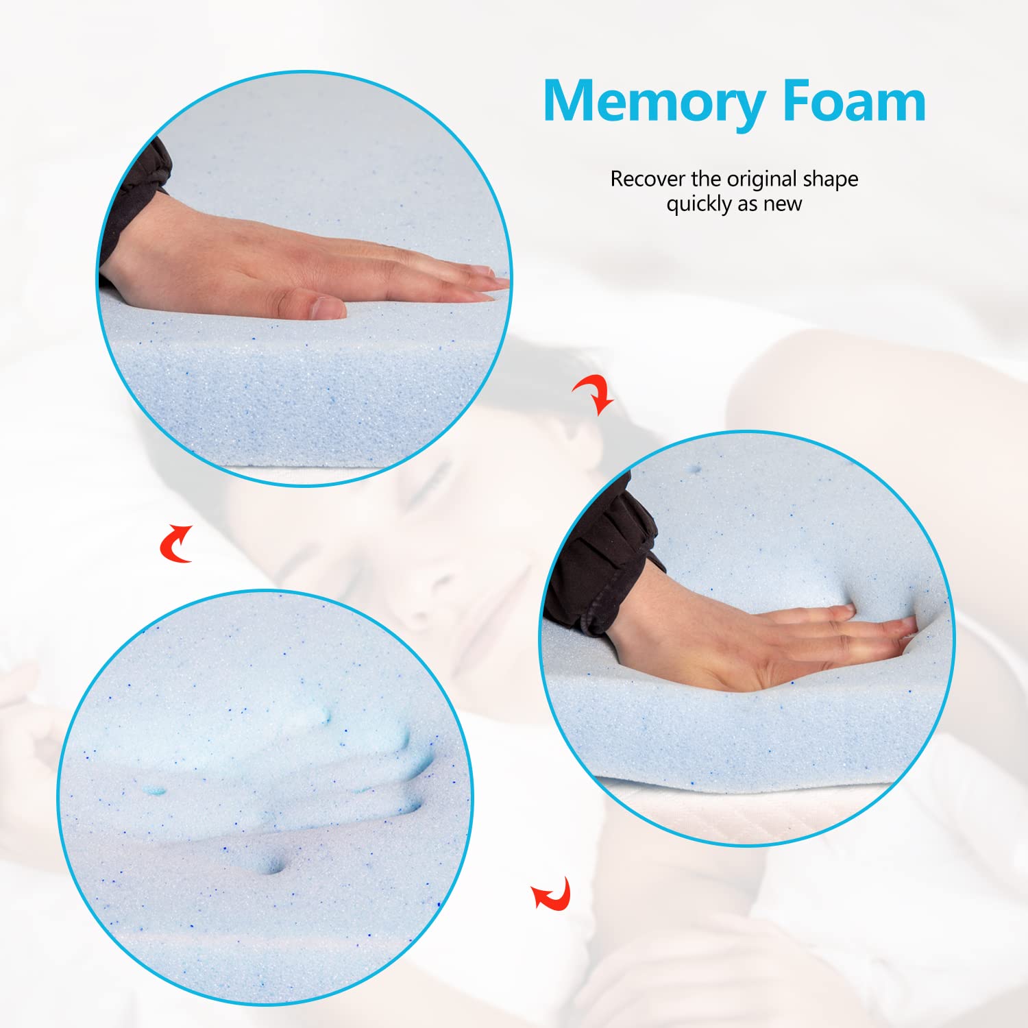 3 Inch Cooling Gel Memory Foam Mattress Topper - Ventilated Design for Pressure Relief & Temperature Regulation - CertiPUR-US Certified Full Size Mattress Pad - Perfect for Hot Sleepers & Back Pain Relief - Blue