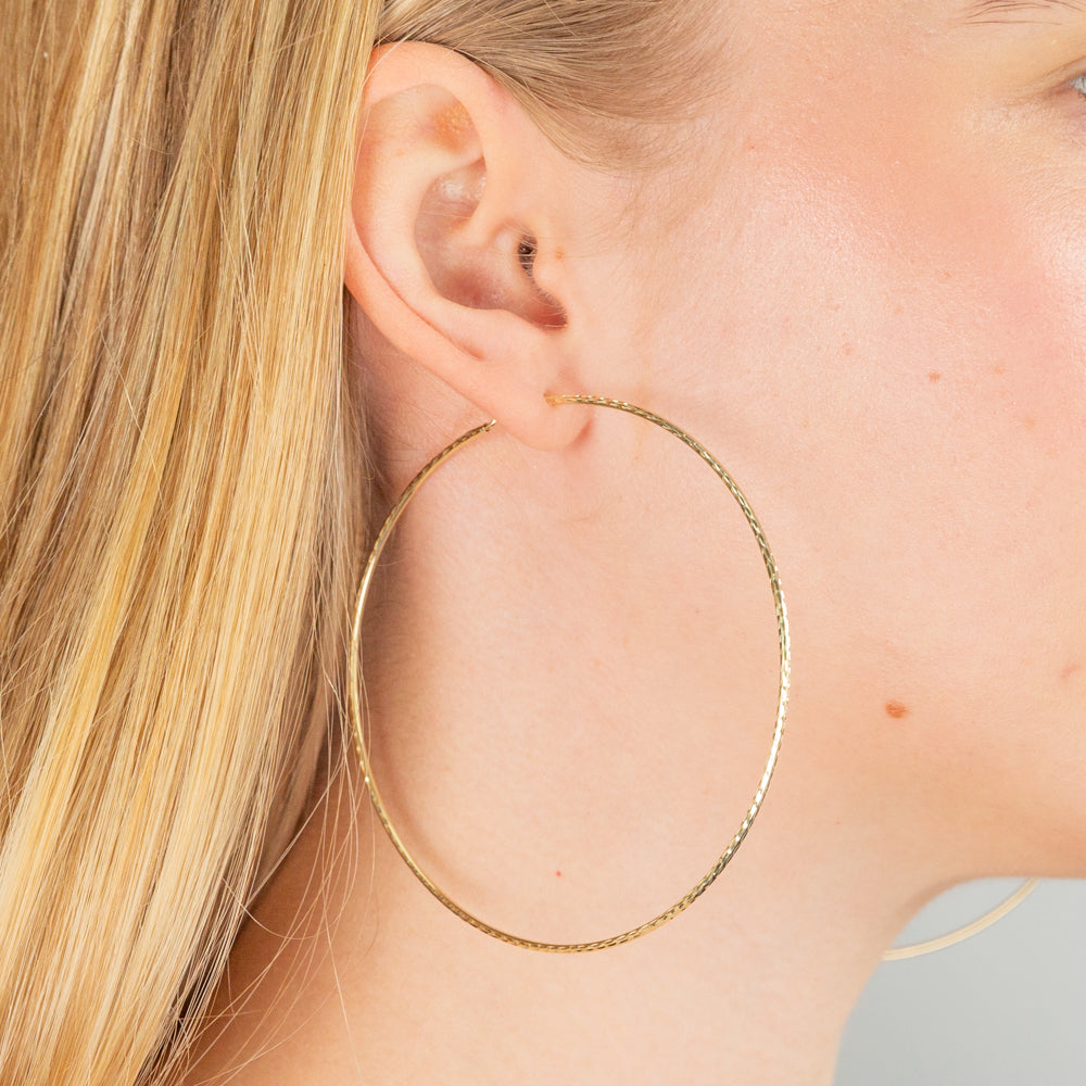 9ct Yellow Gold 70mm Diamond Cut Hoop Earrings for Women - Elegant Everyday Jewelry for Parties, Weddings & Special Occasions