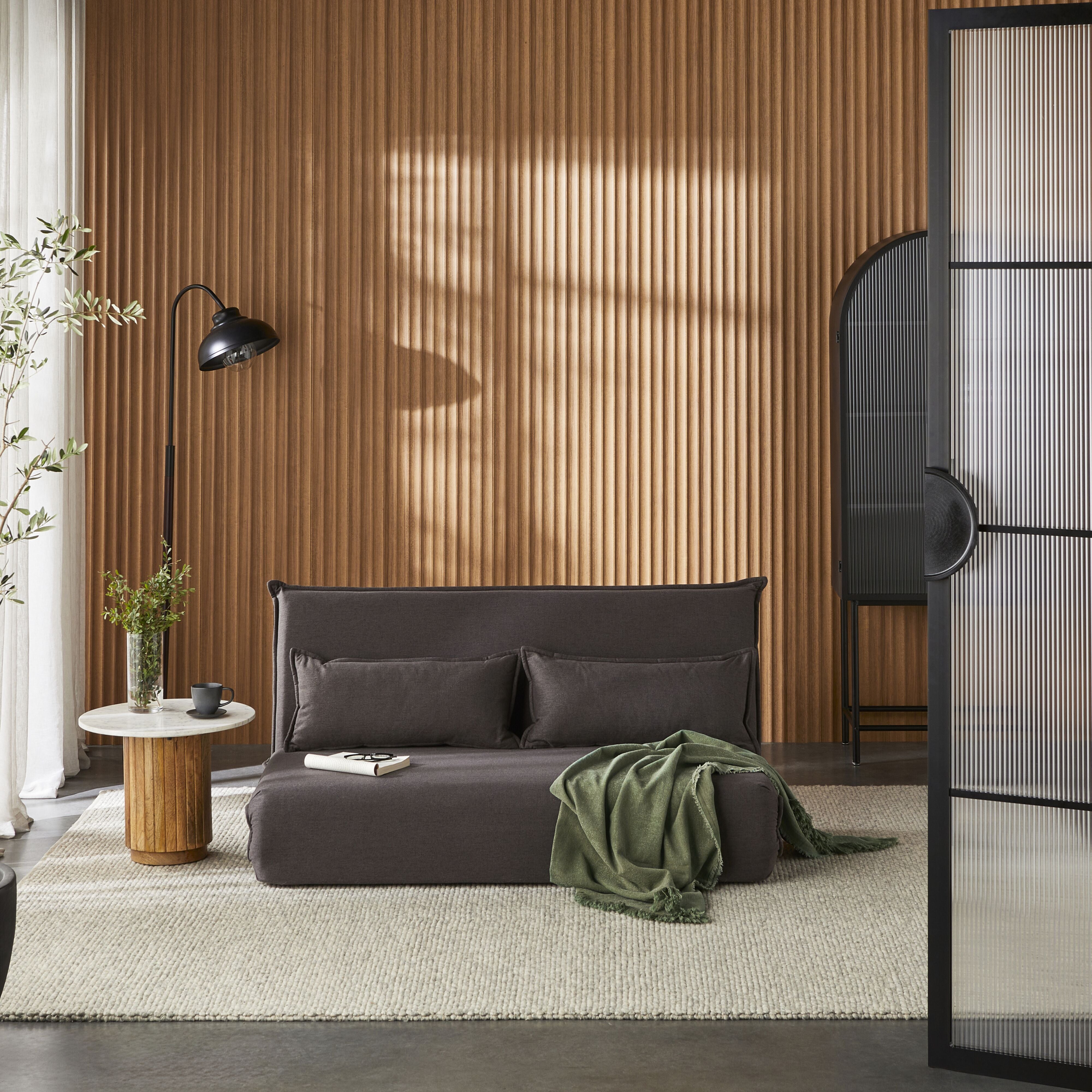 Bribie Double Sofa Bed Charcoal Grey - Convertible Sleeper Sofa for Small Spaces, Guest Room & Apartment Living - Comfortable Futon Couch with Storage