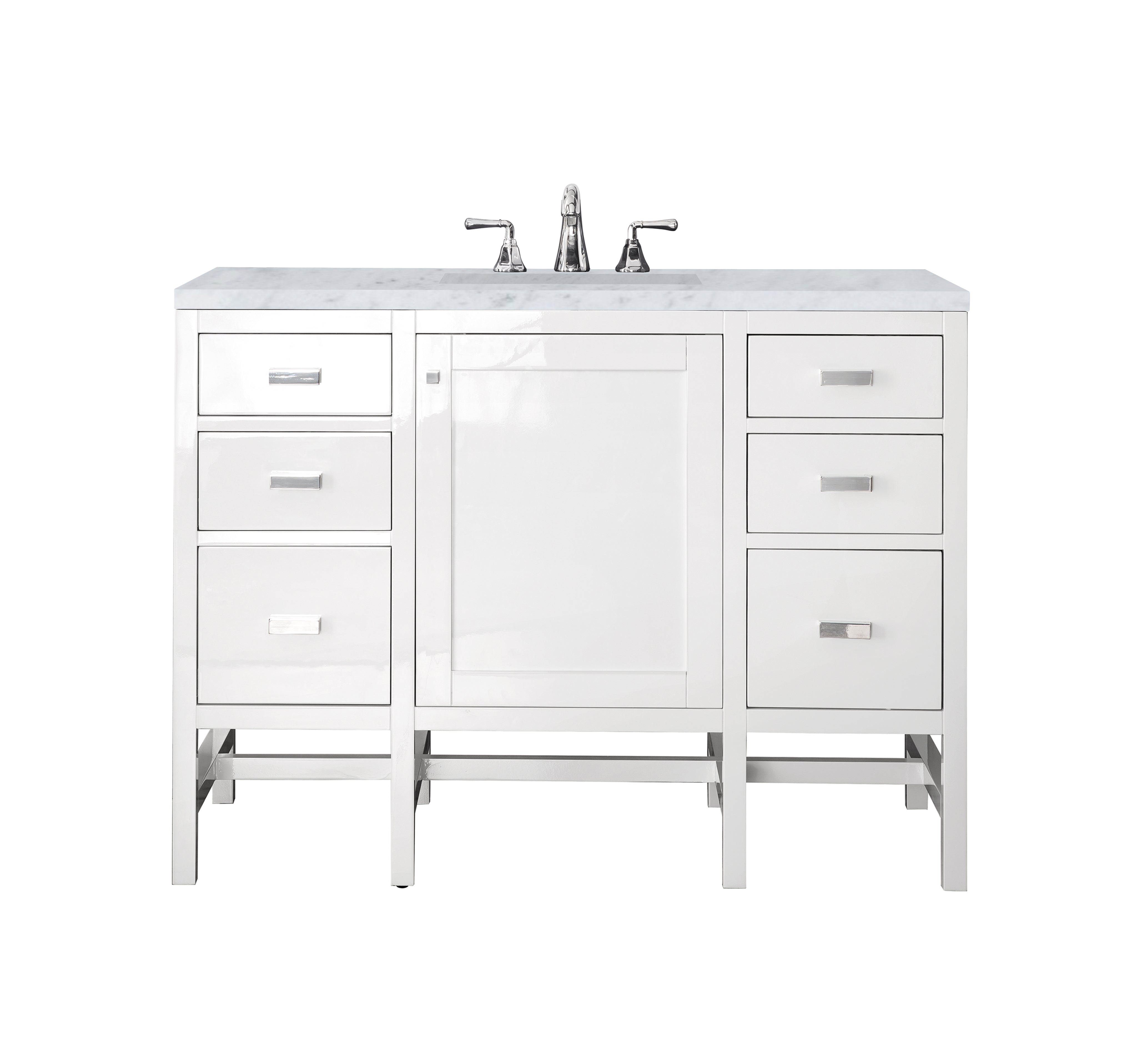 Addison 48 Inch Single Bathroom Vanity Cabinet with Carrara White Marble Top - Glossy White Finish for Modern Bathroom Remodel | Perfect for Master Bath, Guest Bath & Powder Rooms