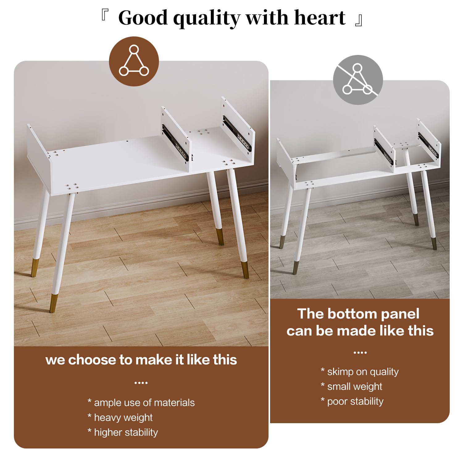 Brown Modern Corner Makeup Vanity Table with LED Lighted Mirror & 4 Spacious Drawers - Bedroom Dressing Desk with Nightstand, Minimalist Writing Desk for Women & Girls | Perfect for Small Spaces, Makeup Organization & Home Office Use