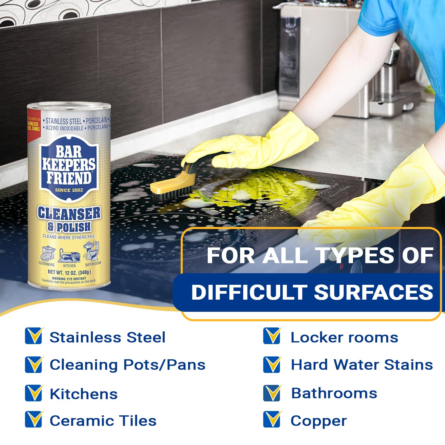 Plexon Barkeeper's Friend Soft Cleanser 26oz & Cleanser Powder 12oz - Multipurpose Kitchen & Bathroom Cleaner, Rust Stain Remover with Grout Brush & Microfiber Towel - Perfect for Stainless Steel, Sinks, Tiles & Cookware Cleaning