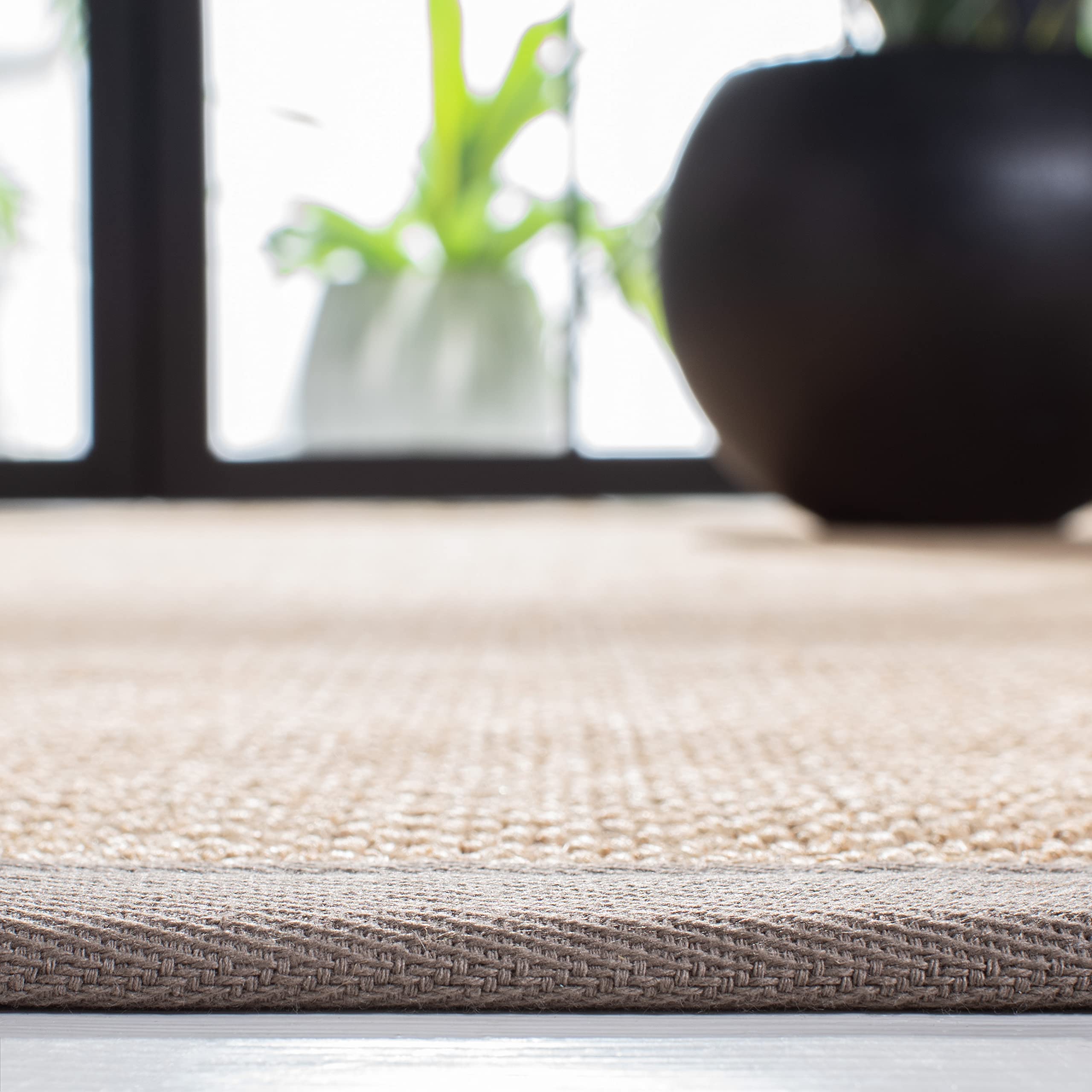 SAFAVIEH Natural Fiber Collection 6'x6' Square Maize & Grey NF141G Border Sisal Jute Area Rug - Perfect for Living Room, Bedroom, or Office Decor