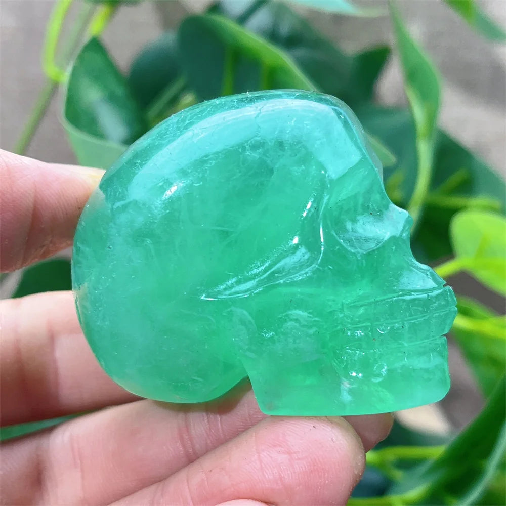Natural Green and Purple Fluorite Crystal Skull Carving - Healing Stone, Quartz Mineral Gemstone for Spiritual Crafts, Home Decor, Meditation & Energy Work
