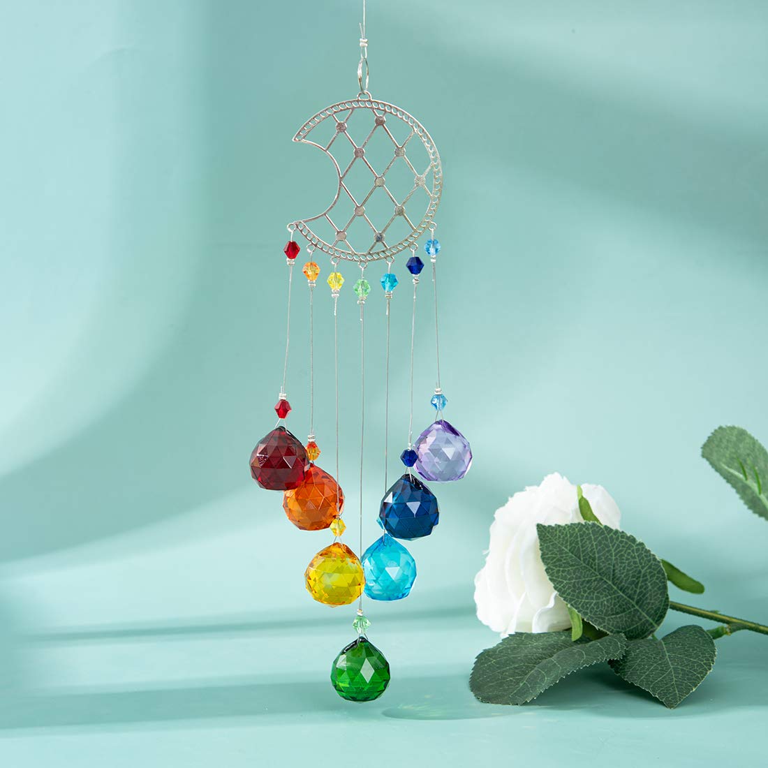Moon Chakra Crystal Ball Suncatcher - Rainbow Maker for Windows, Home & Garden Decor - Perfect for Wedding, Meditation & Spiritual Healing Spaces
